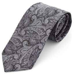 Wide Silver Grey Paisley Polyester Tie
