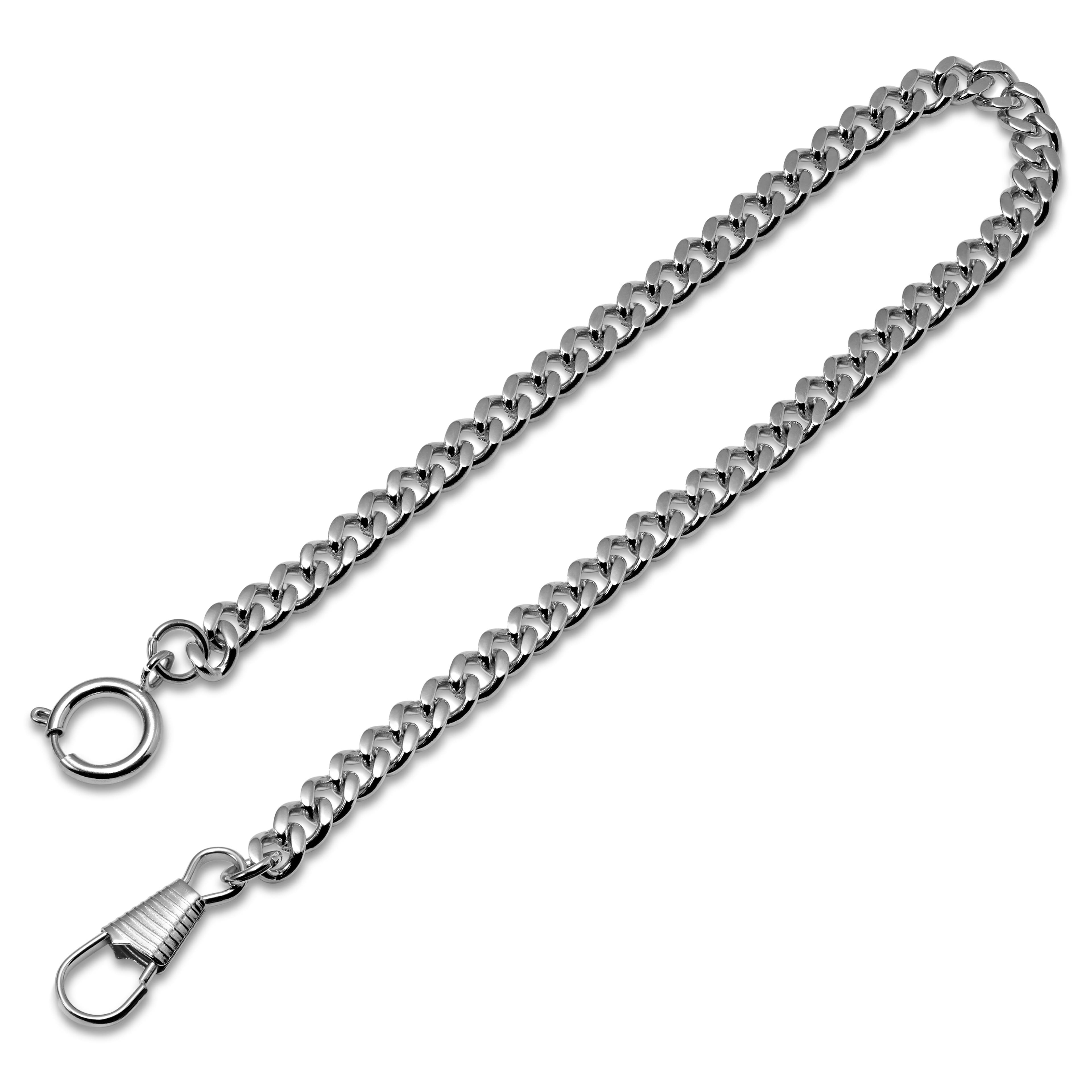 Silver-Tone Steel Bolt Ring Pocket Watch Chain
