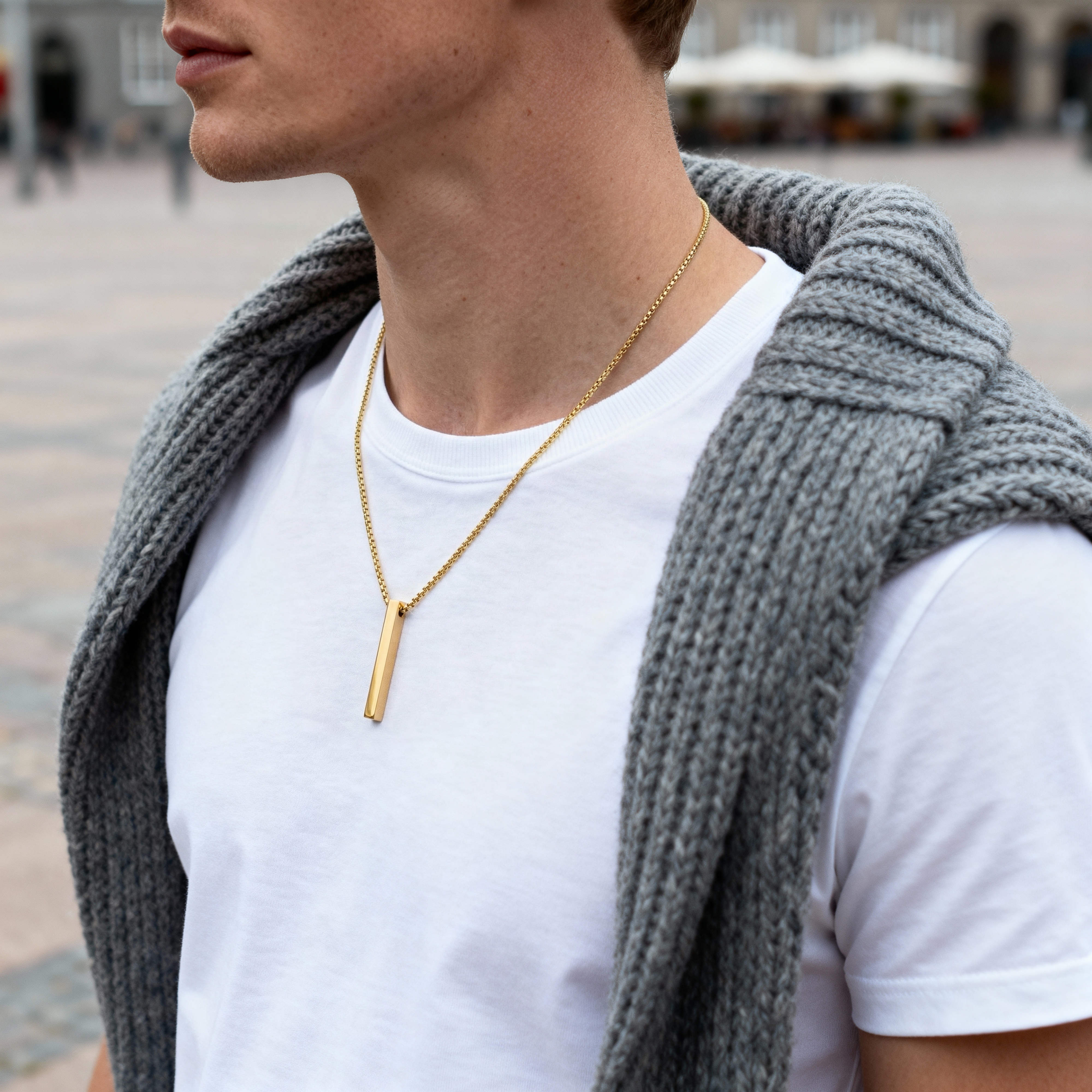 Γυαλισμένο Χρυσαφί Ατσάλινο Κολιέ Με Μενταγιόν Bar - 2