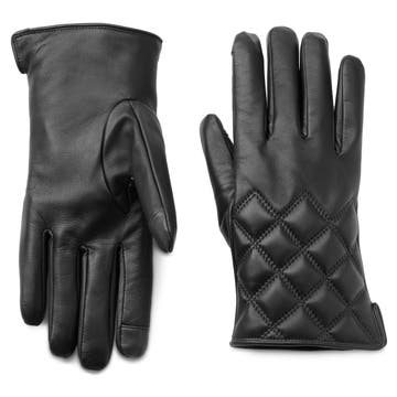 Черни кожени ръкавици за сензорен екран с ромбоидни детайли