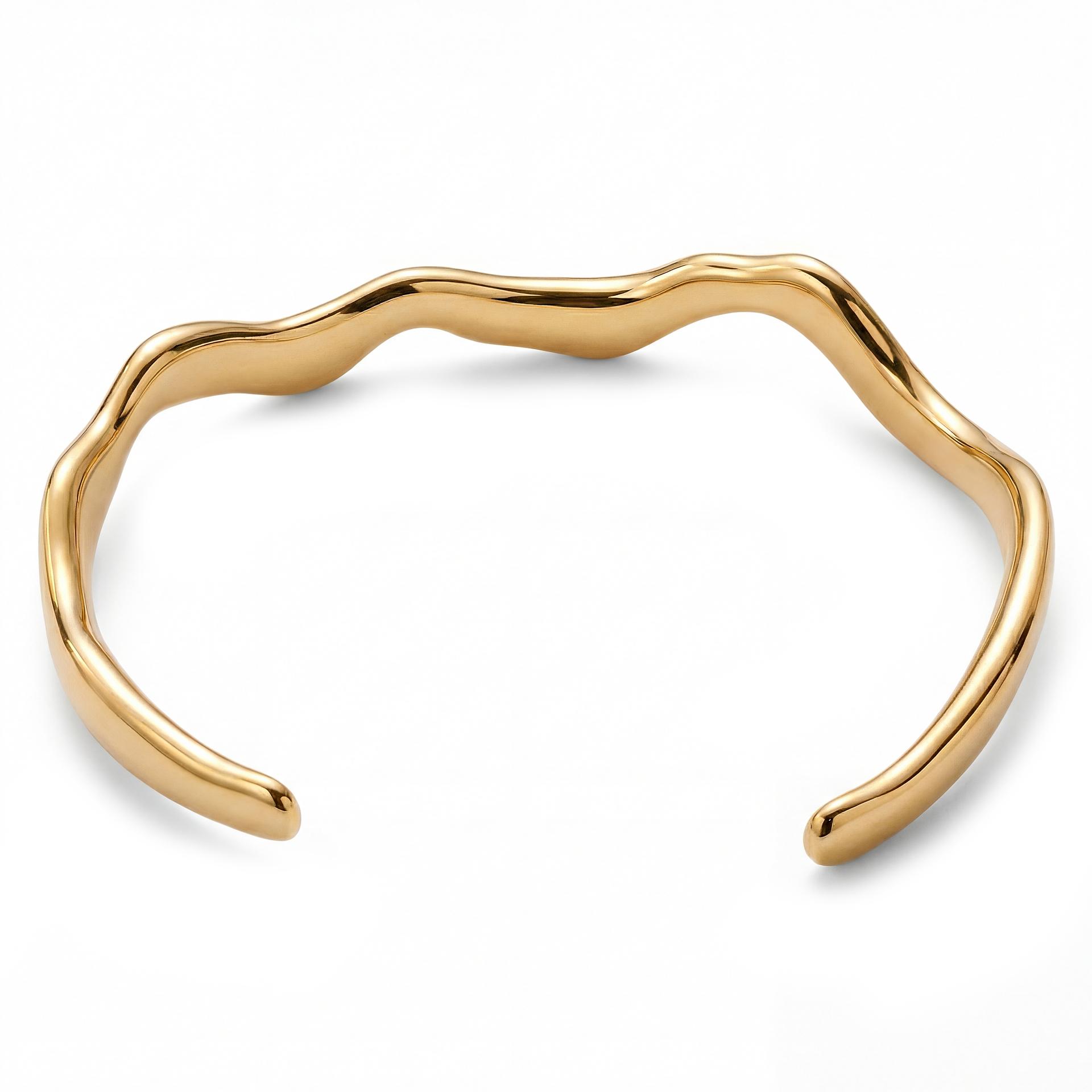Magma | 7mm Gold-Tone Stainless Steel Bold Wavy Cuff Bracelet | In ...