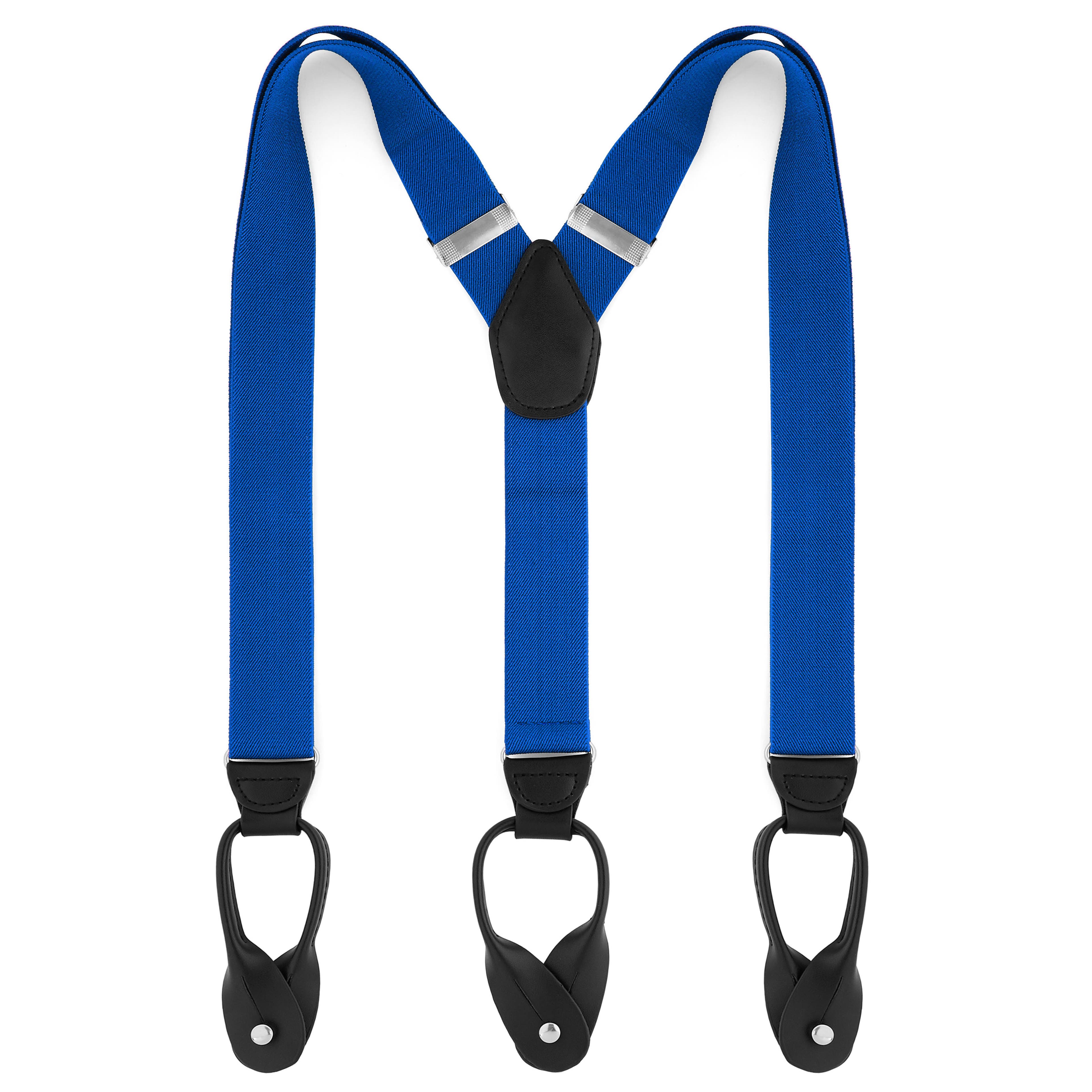 Wide Cobalt Blue Split Button Suspenders