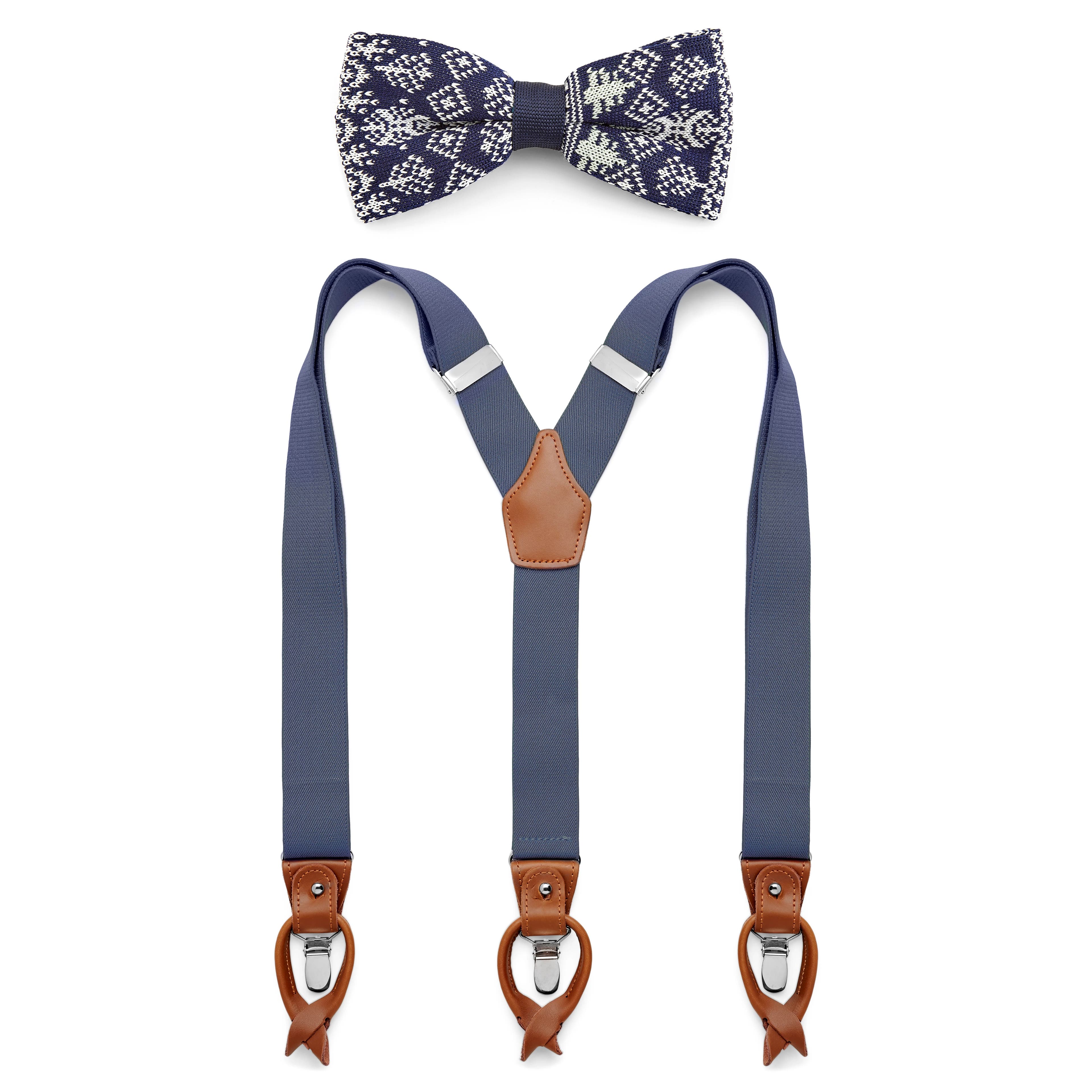 Navy Pre-Tied Christmas Bow Tie and Braces Set