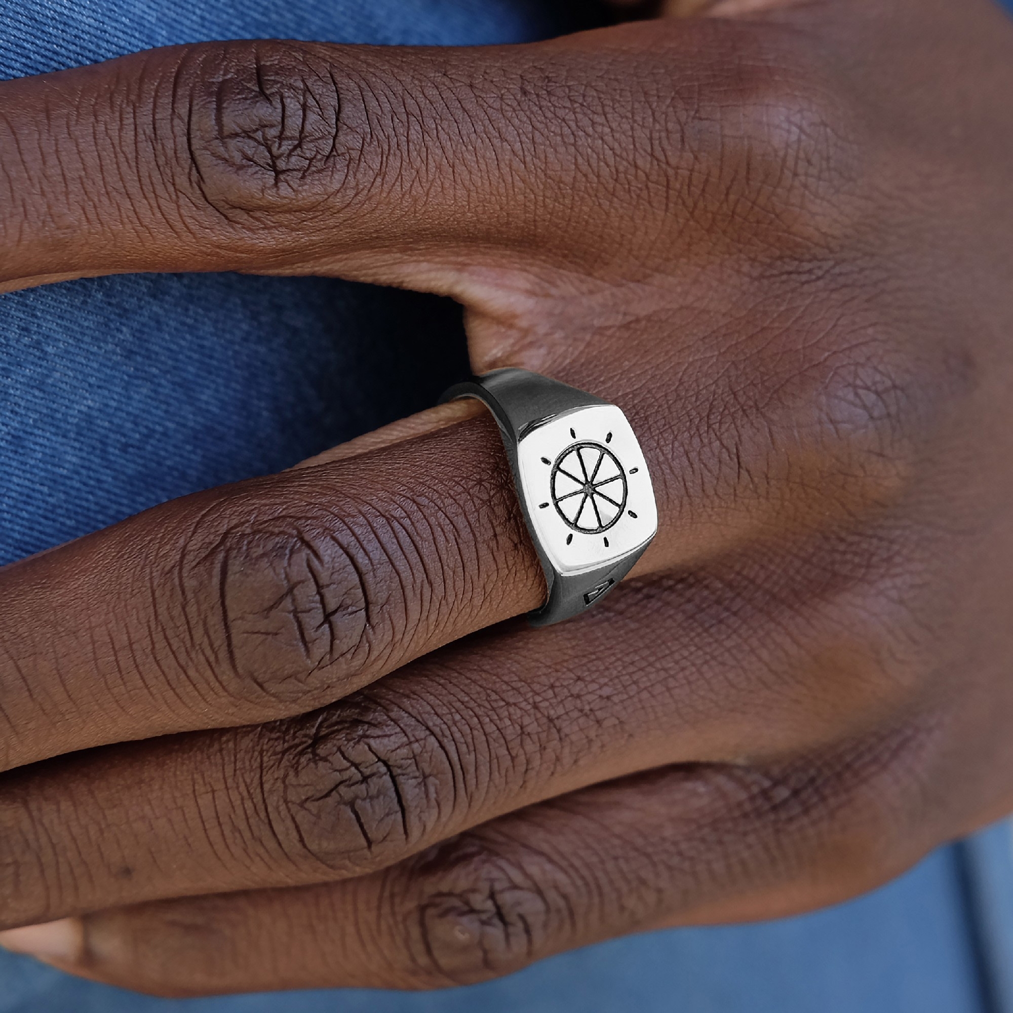 Schiffskapitän Steuerrad 925er Silberring - 4