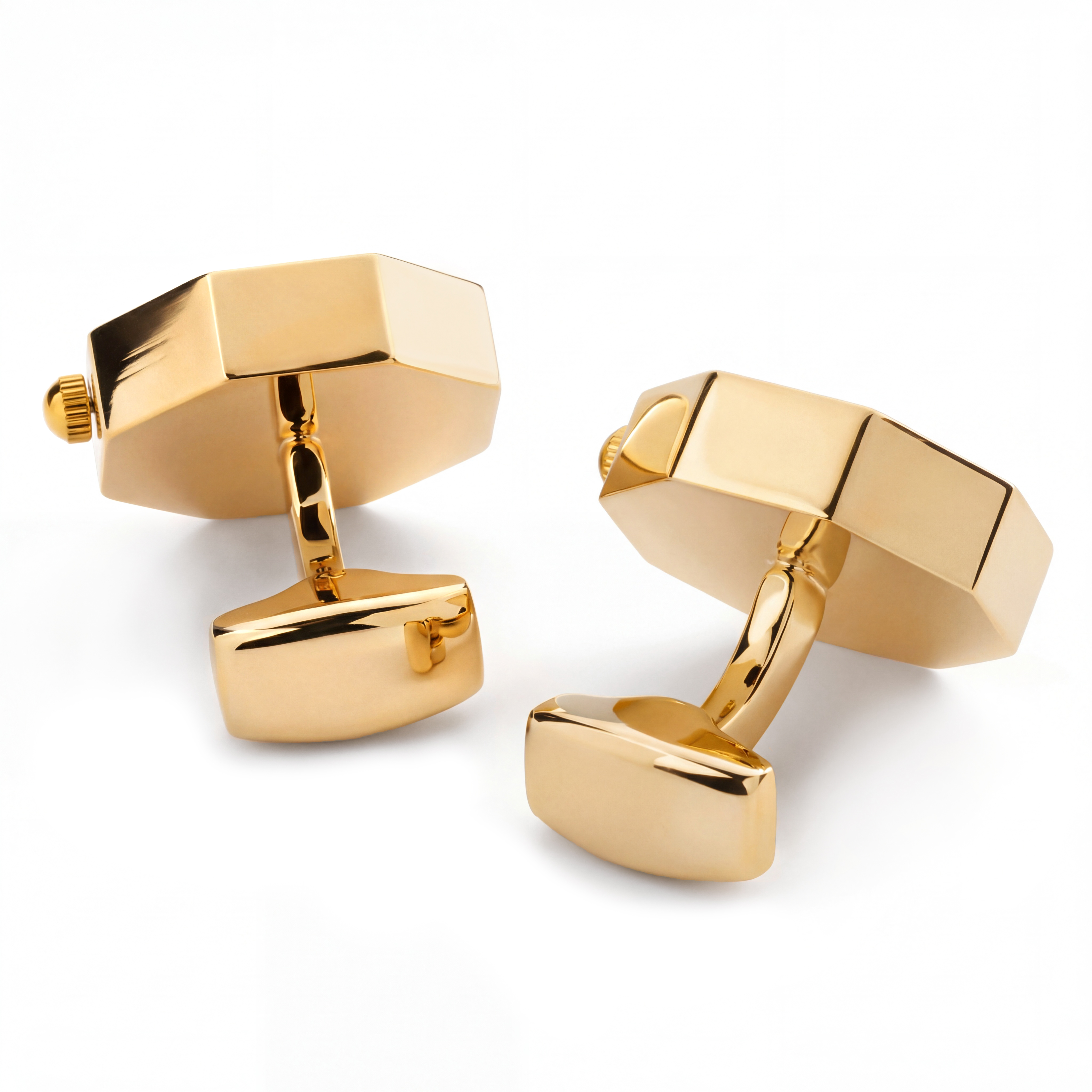 Manchetknopen met mechanisch binnenwerk – Goudkleurig met goudkleurig middenstuk - 2