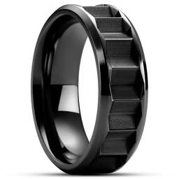 Hyperan | 8 mm titánový prsteň v čiernej farbe so vzorom hranolov