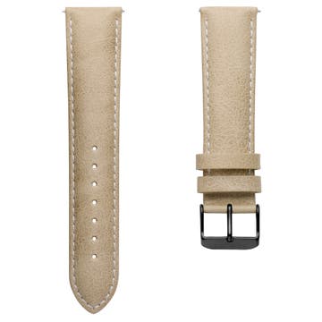 Beige 7/8" (22 mm) Leather Watch Strap With White Stitching
