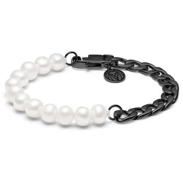 Amager | Gunmetal Stainless Steel Curb Chain & Pearl Bracelet