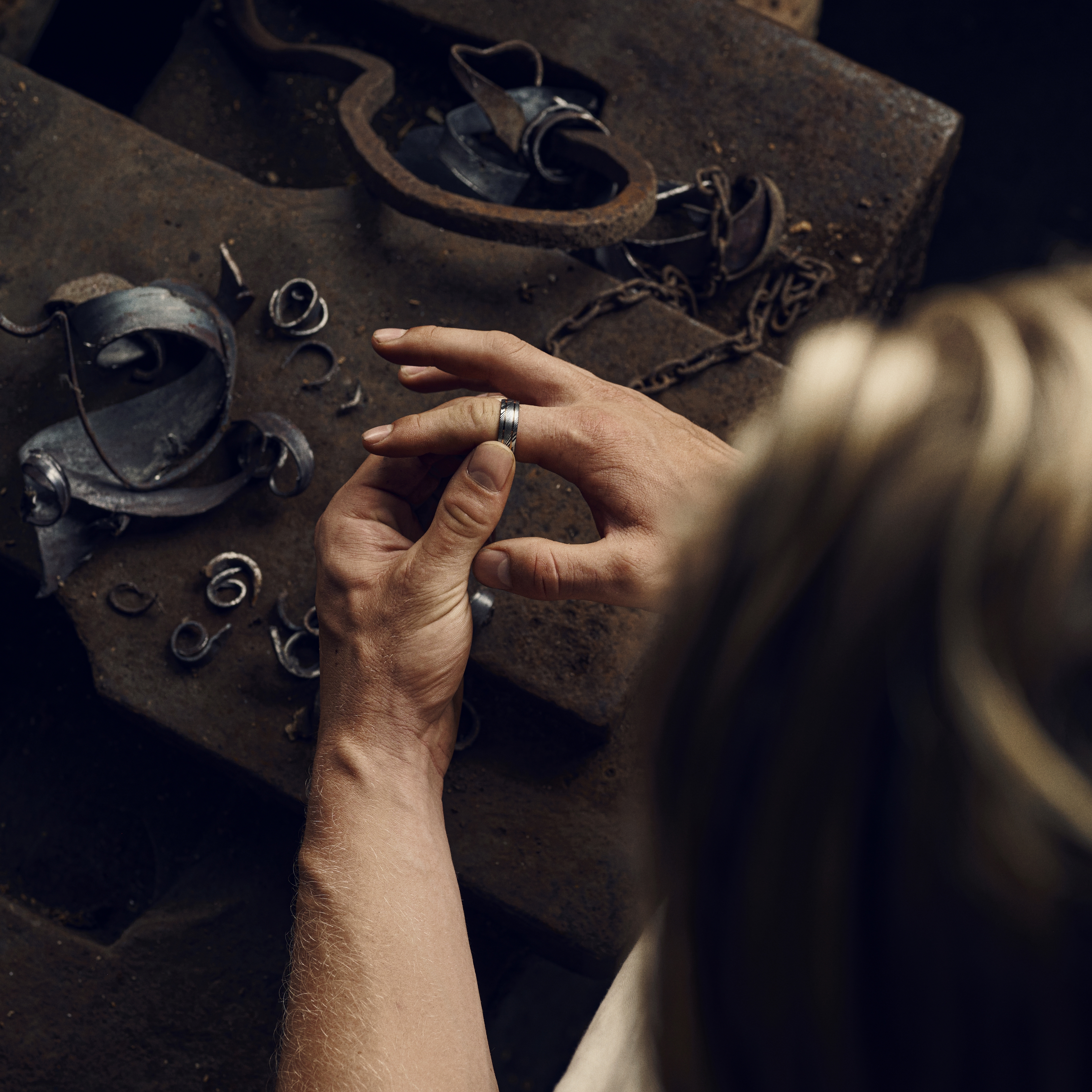 Fortis | 7 mm Double Grooved Damascus Steel  and Rose Gold-Tone Titanium Ring - 4