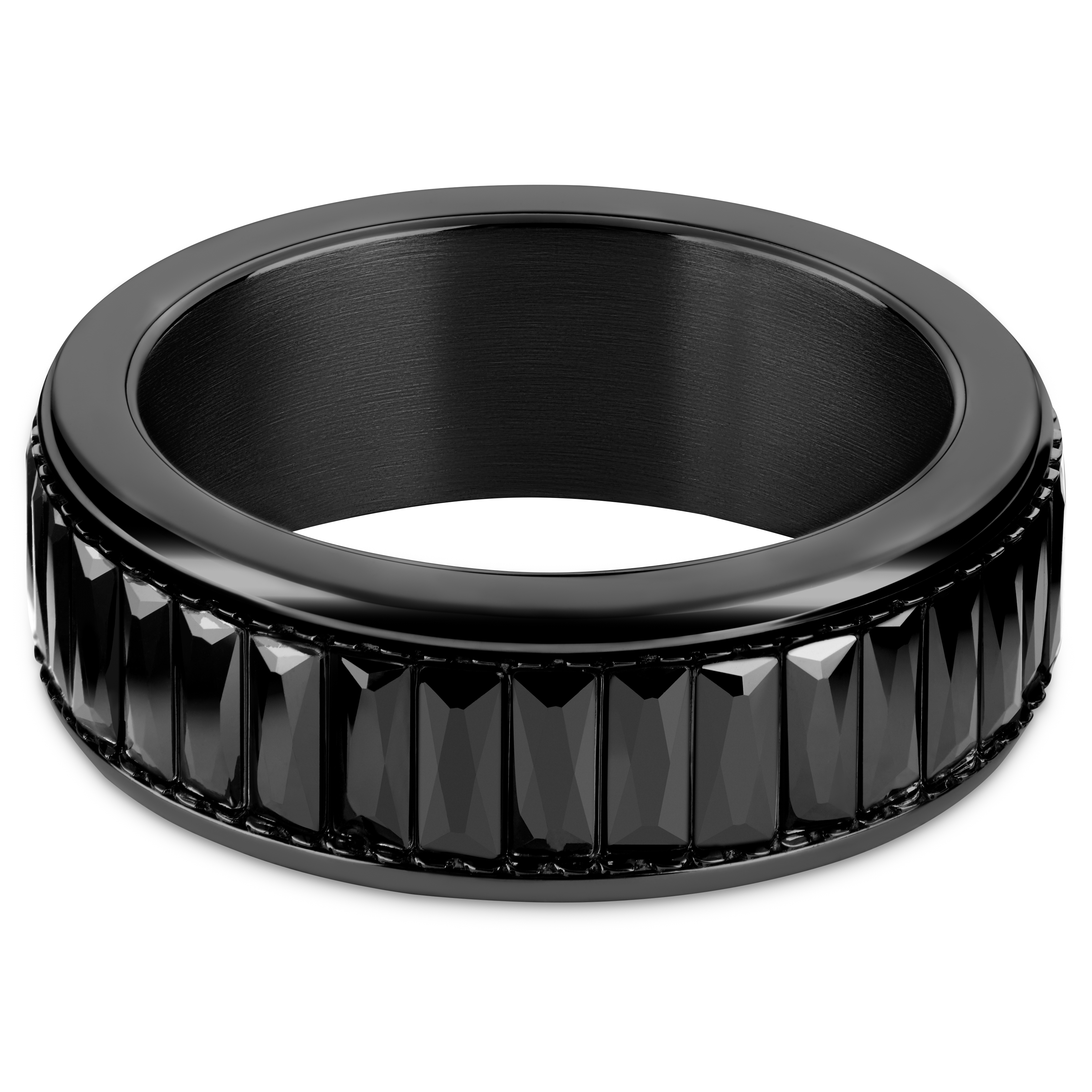 Enthumema | 8 mm Μαύρο Ατσάλινο Δαχτυλίδι Fidget με Μαύρα Ζιργκόν - 2