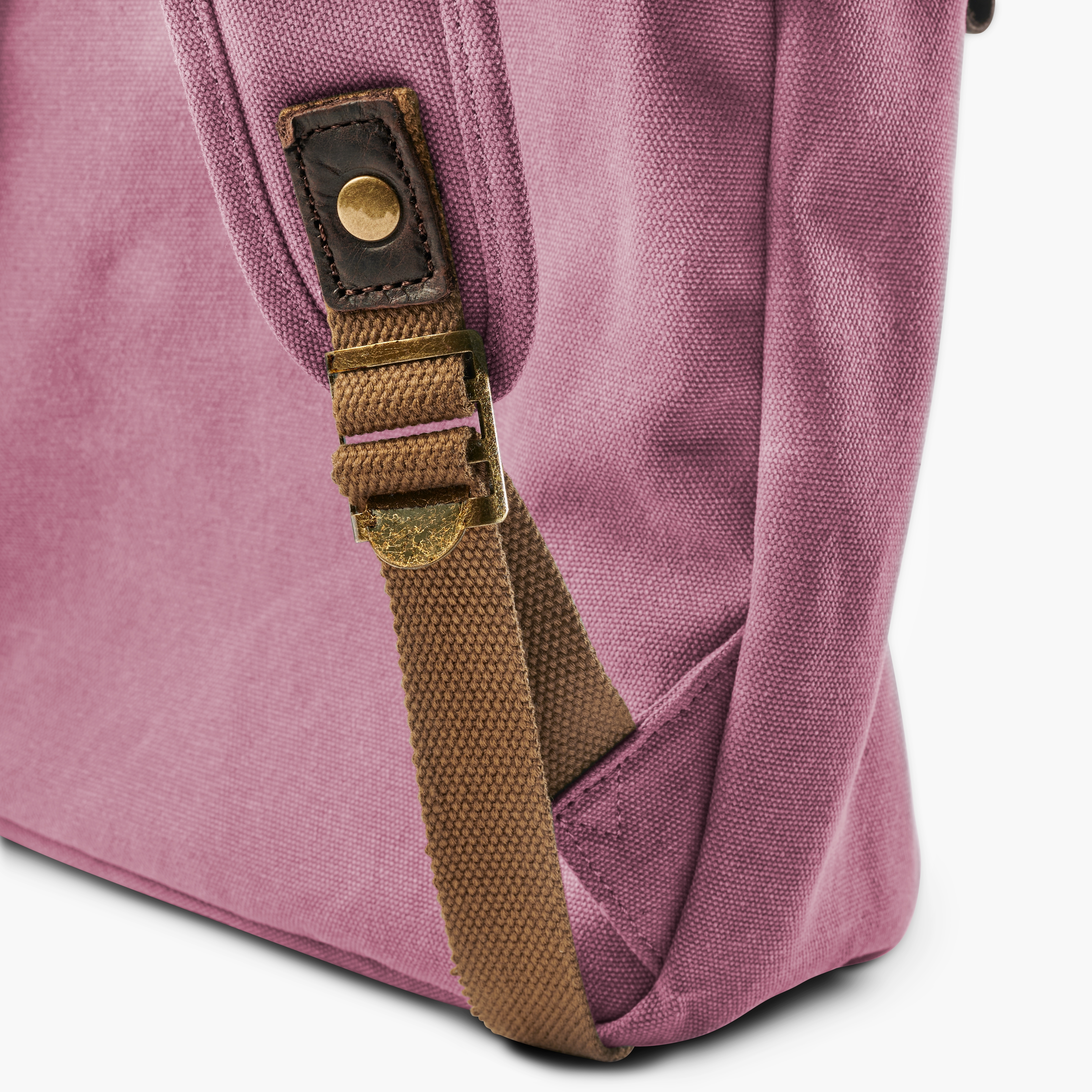 Vintage-Style Pink Canvas & Dark Leather Backpack