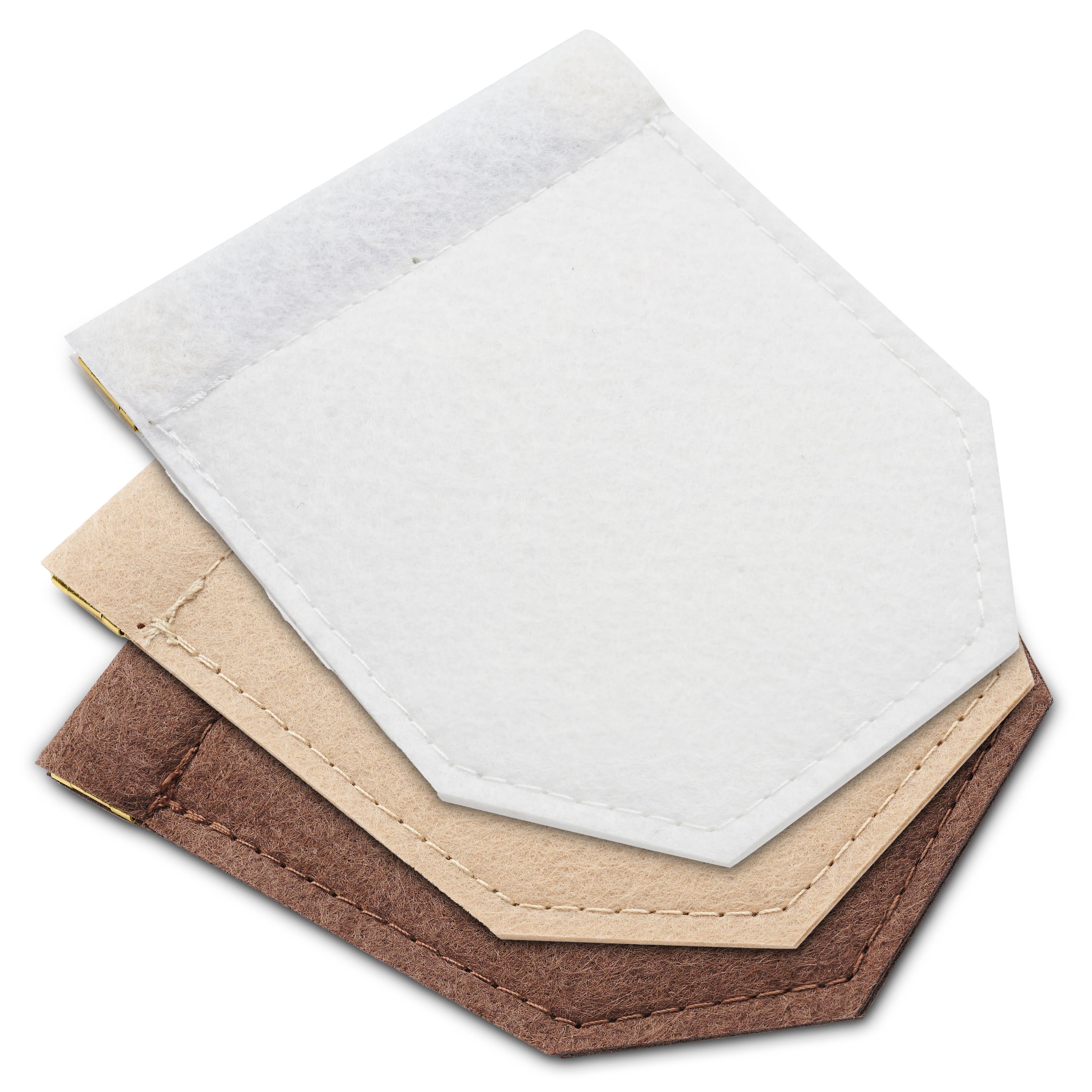 Lommetørklholder sett i hvit-, sand- og brun farge
