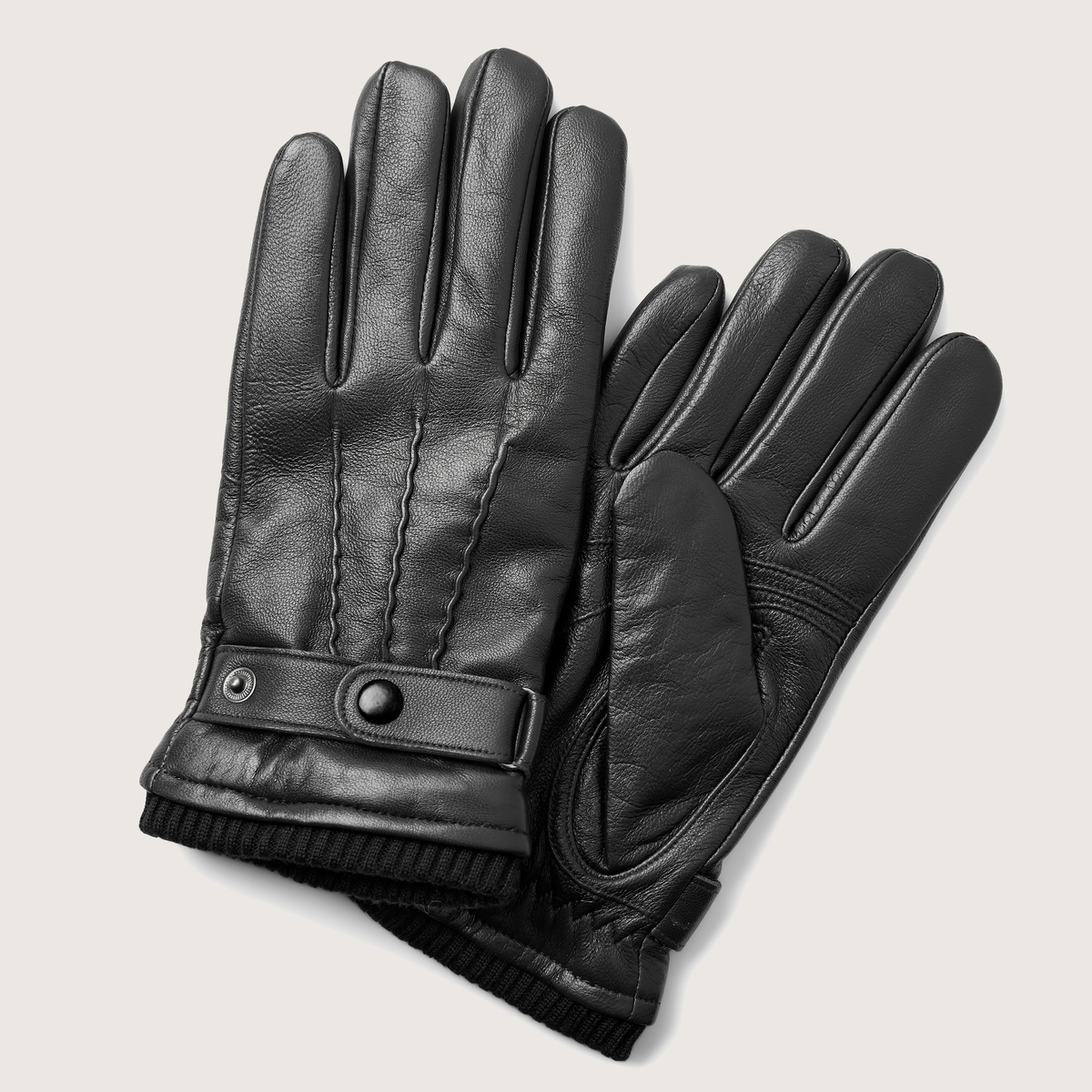 Fjeld | Black Strapped Ribbed Cuff Sheep Leather Gloves | In stock