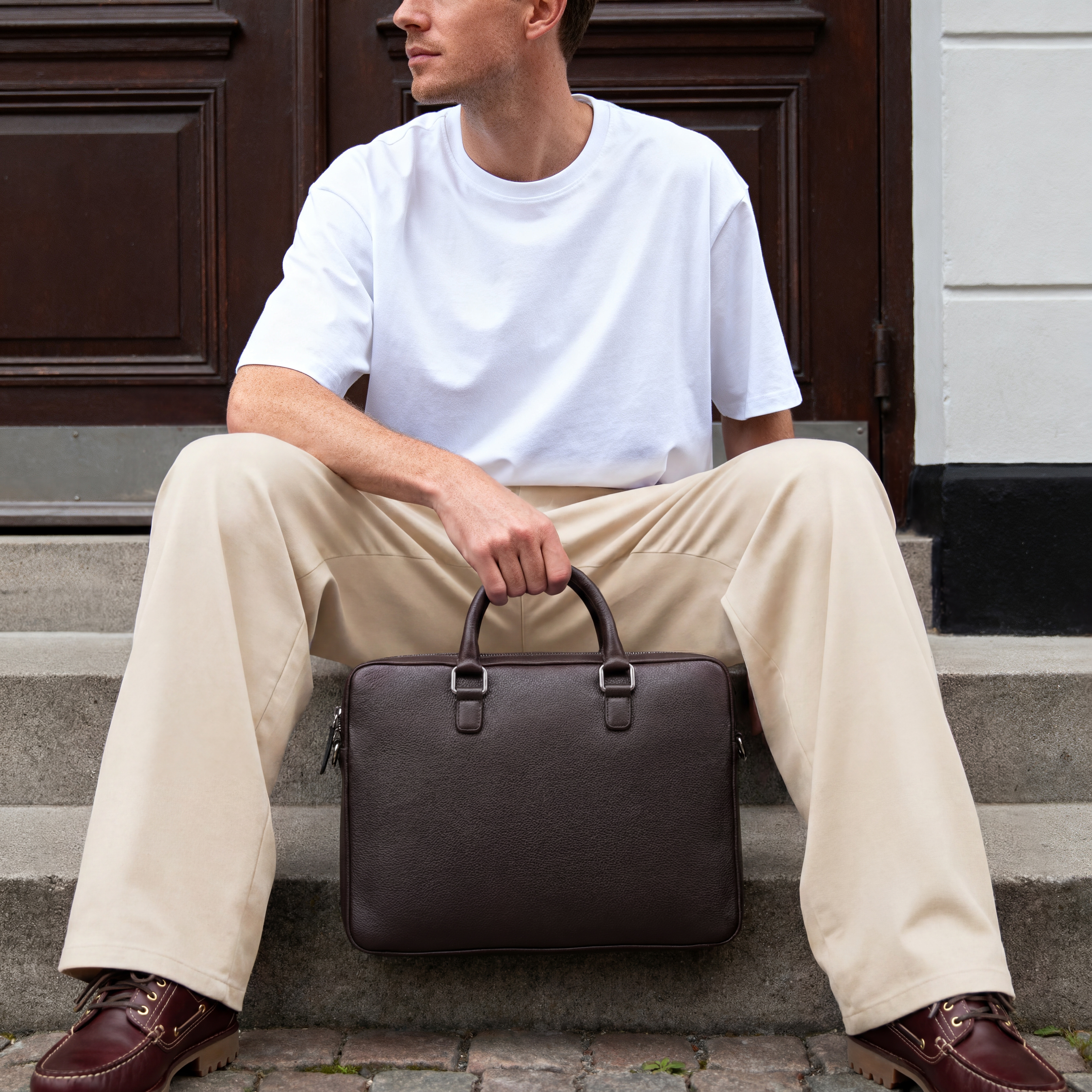 Vancouver | Sac pour ordinateur portable en cuir marron - 3