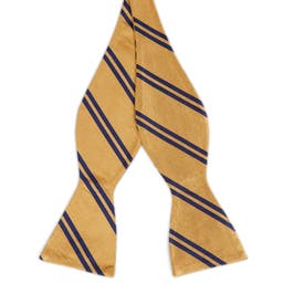 Golden & Navy Blue Twin Stripe Silk Self-Tie Bow Tie