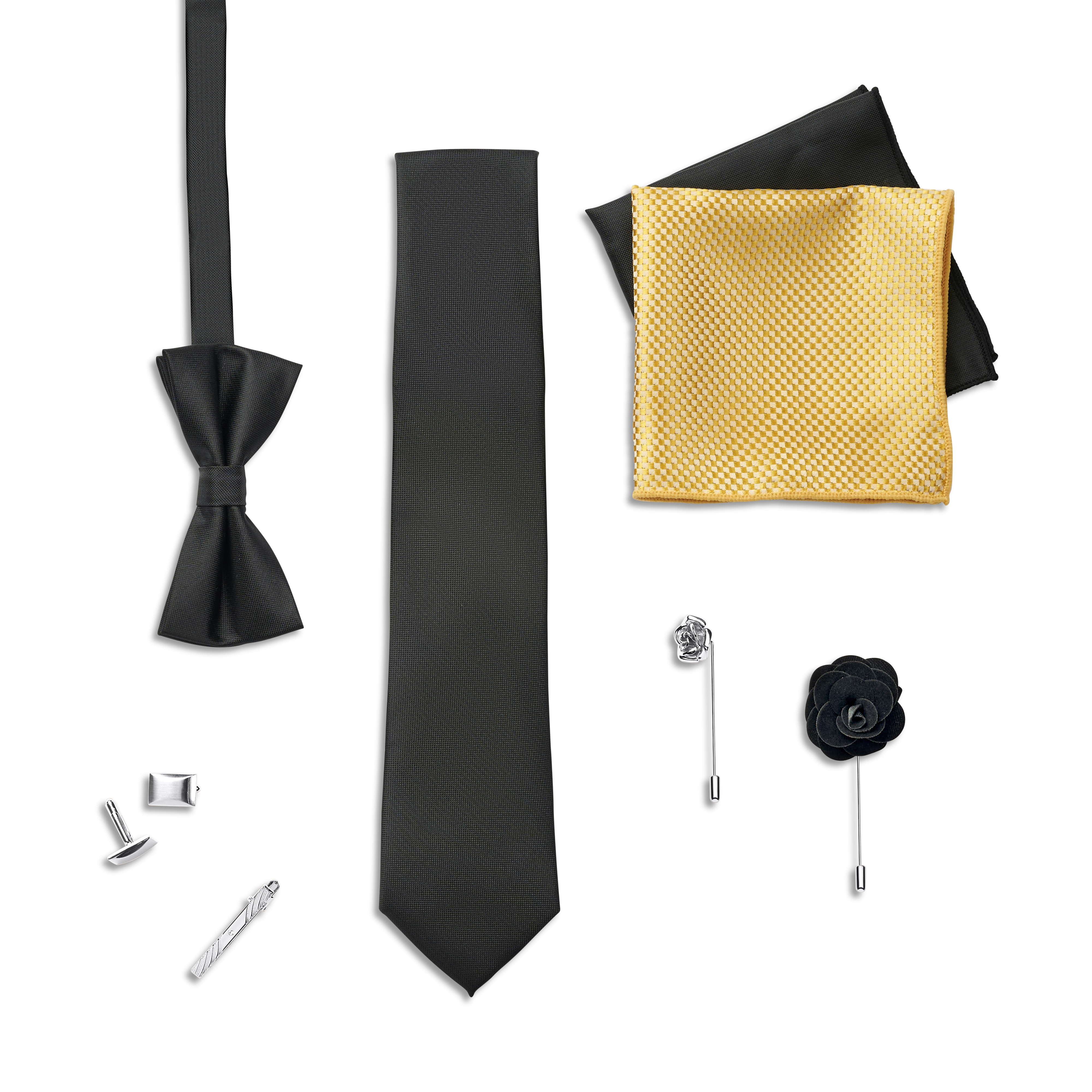 Suit Accessory Gift Box | Black, Yellow & Silver-Tone Set - 4