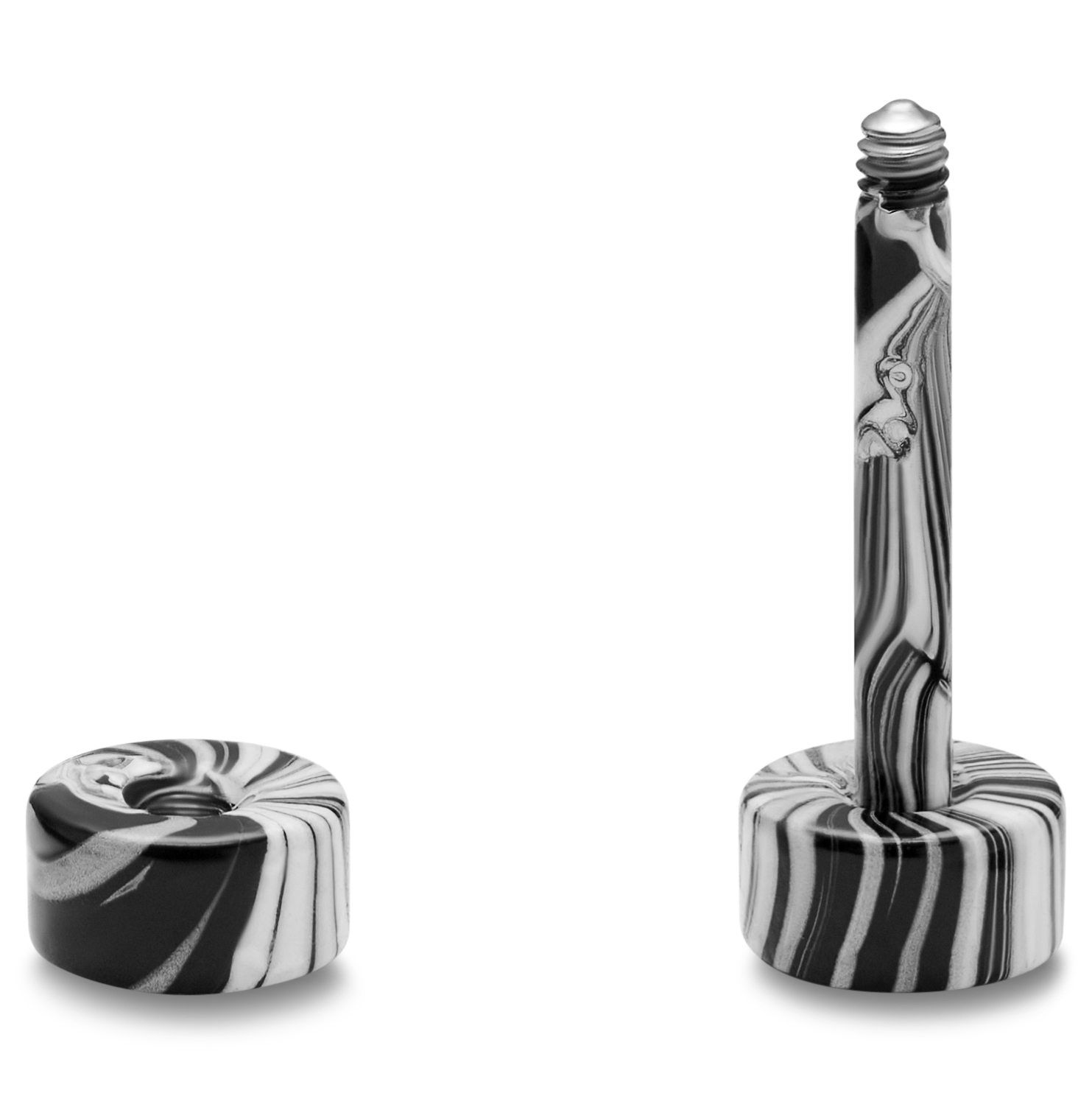 Satago | Faux Écarteur Clou d'Oreille en acier inoxydable noir & blanc 4 mm - 2