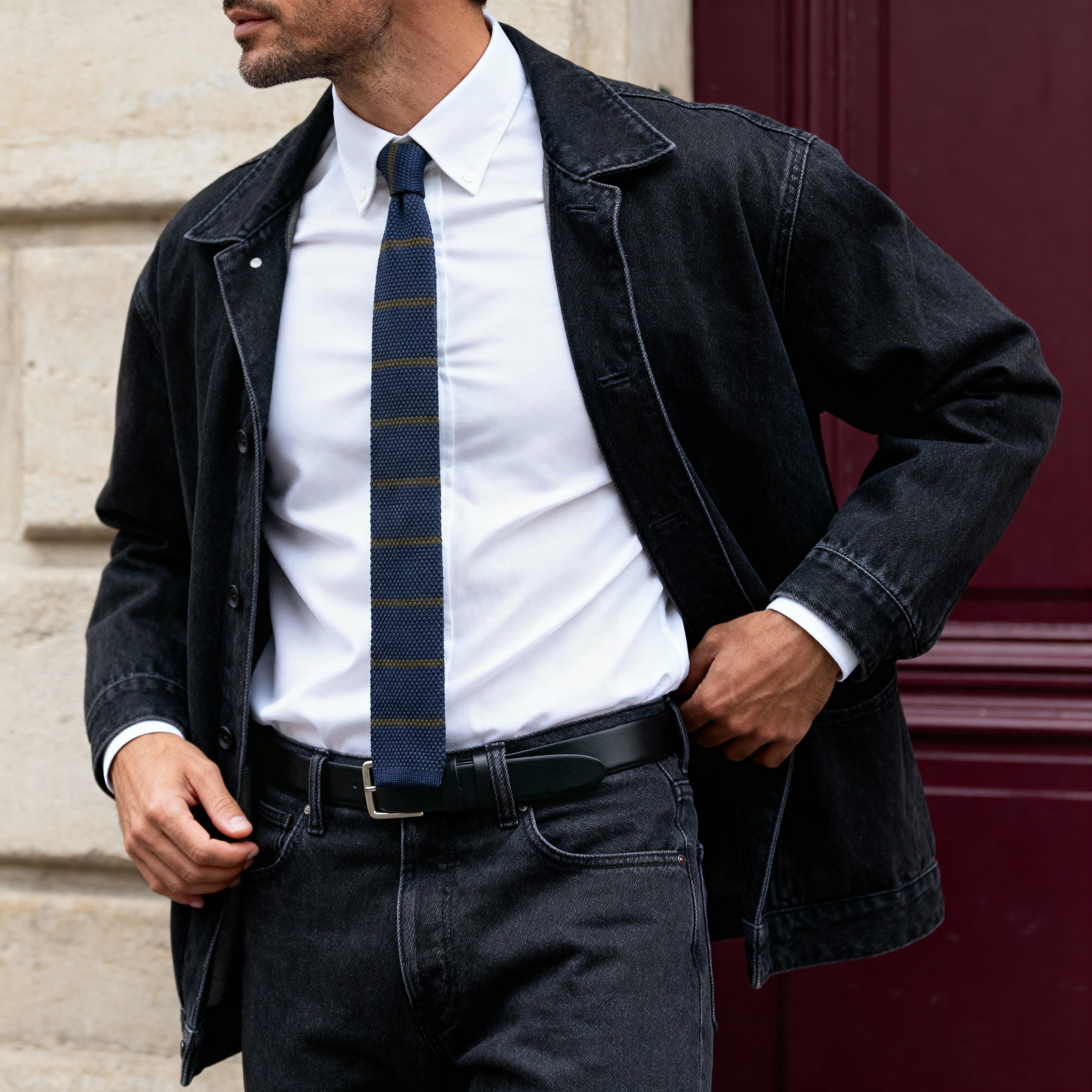 Tengerészkék & barna kötött nyakkendő - 2