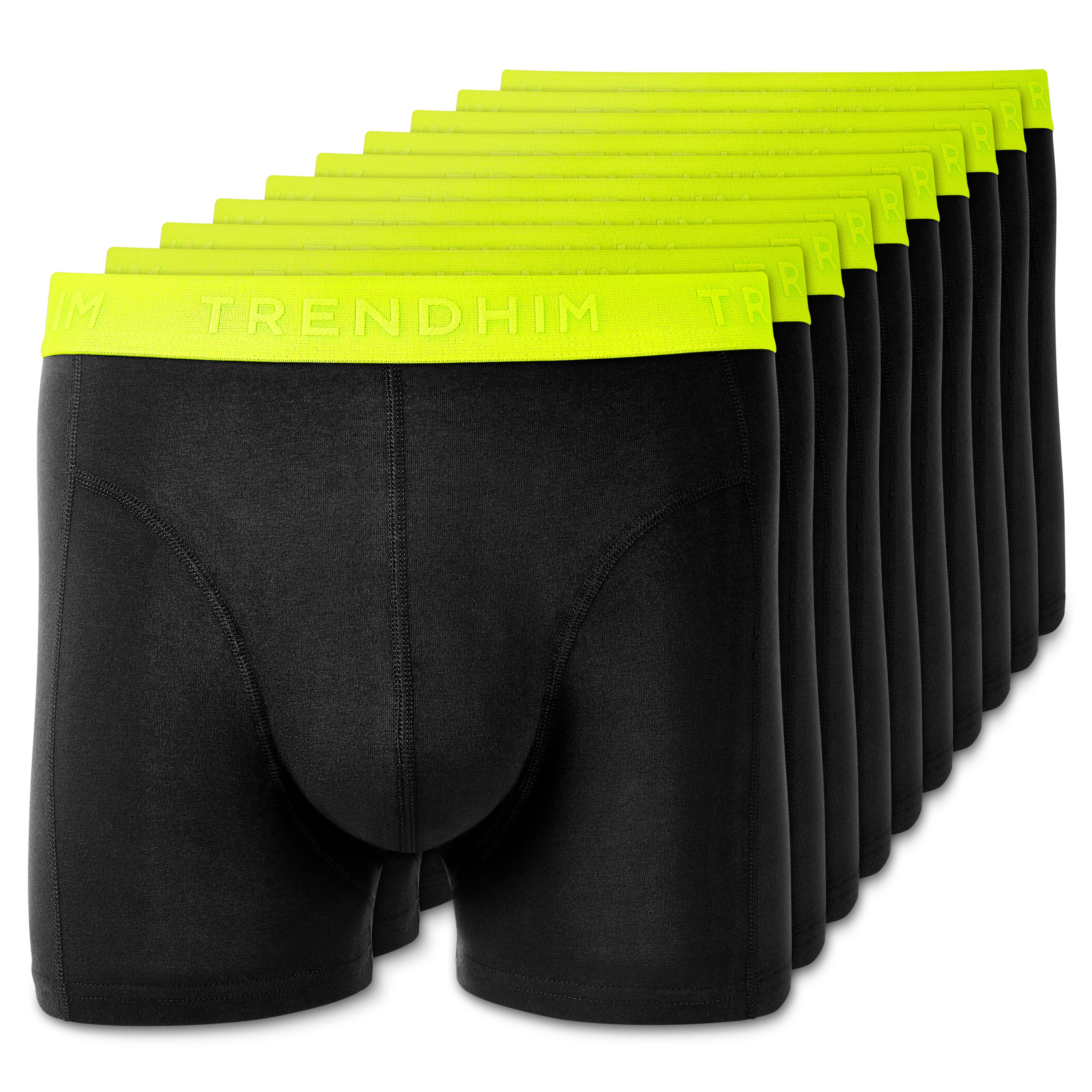 FlexFeel - 10 чифта черни памучни тесни боксерки с неоновожълт ластик FlexFeel - 10 чифта черни памучни тесни боксерки с неоновожълт ластик