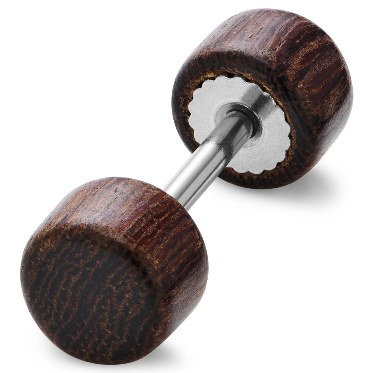 Satago | Orecchino a bottone finto plug dilatatore da 6 mm in acciaio inossidabile e legno di quercia rosso Satago | Orecchino a bottone finto plug dilatatore da 6 mm in acciaio inossidabile e legno di quercia rosso