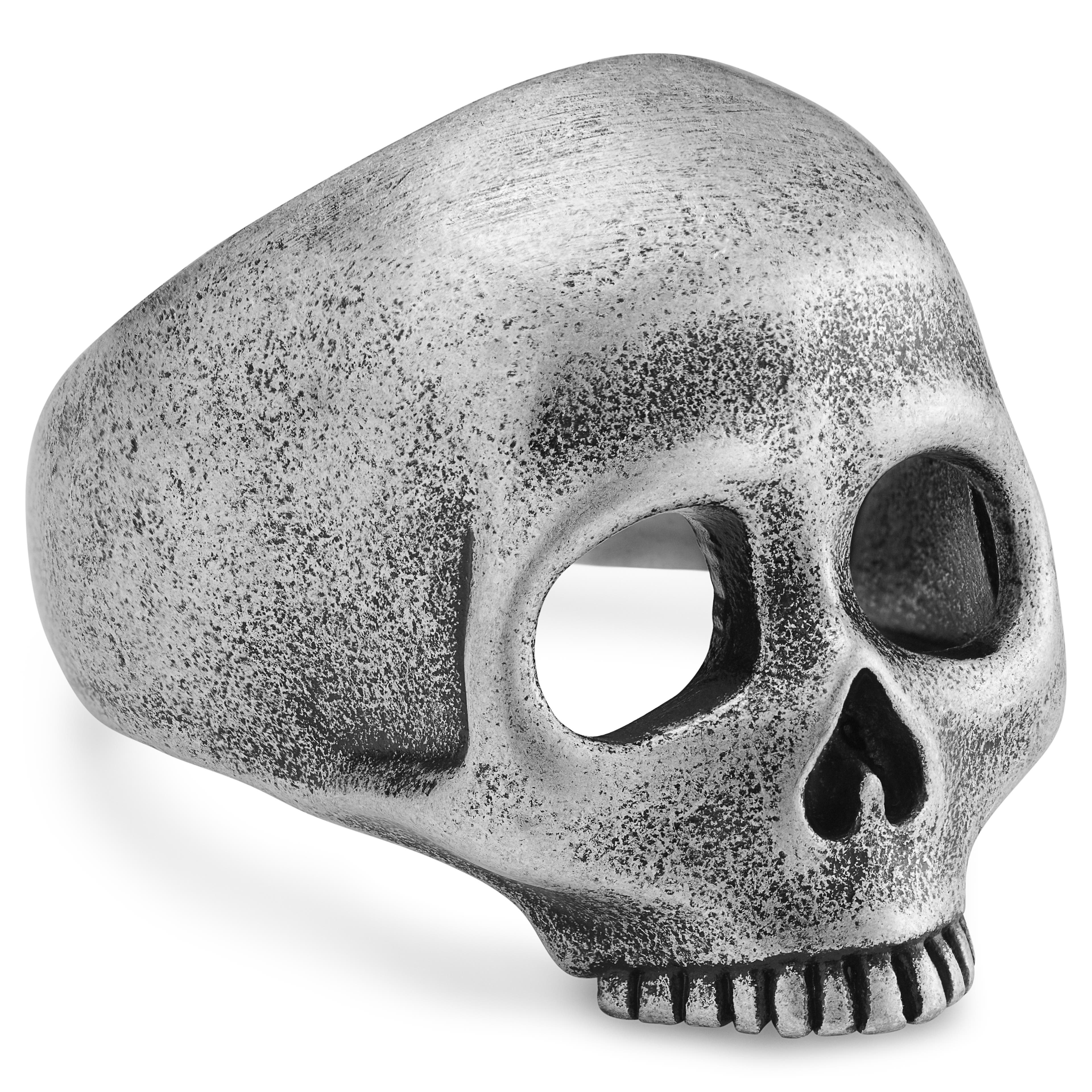 Aspero | Silver-tone Stainless Steel Skull Signet Ring