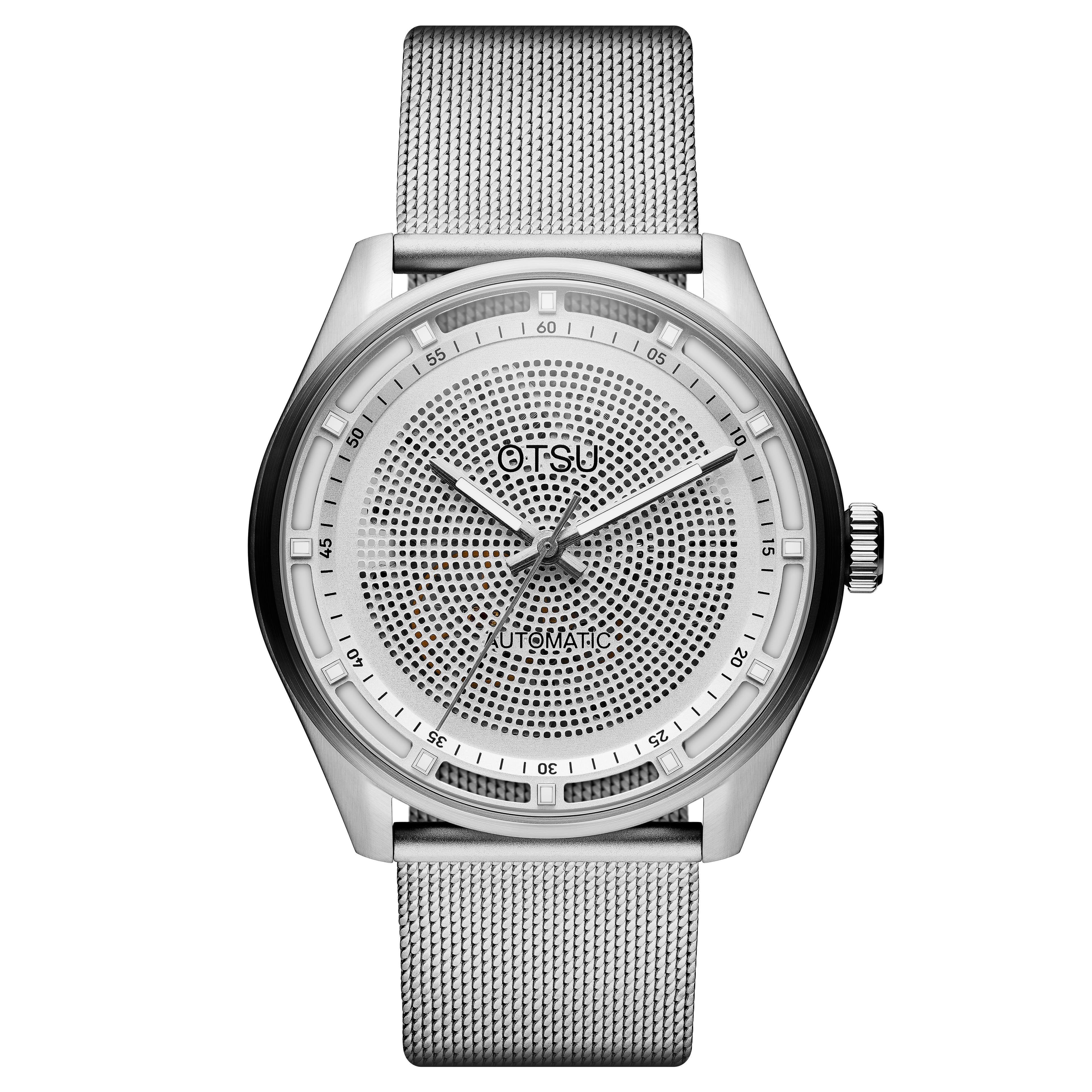 Calin | Srebrzysty transparentny automatyczny zegarek z widocznym mechanizmem