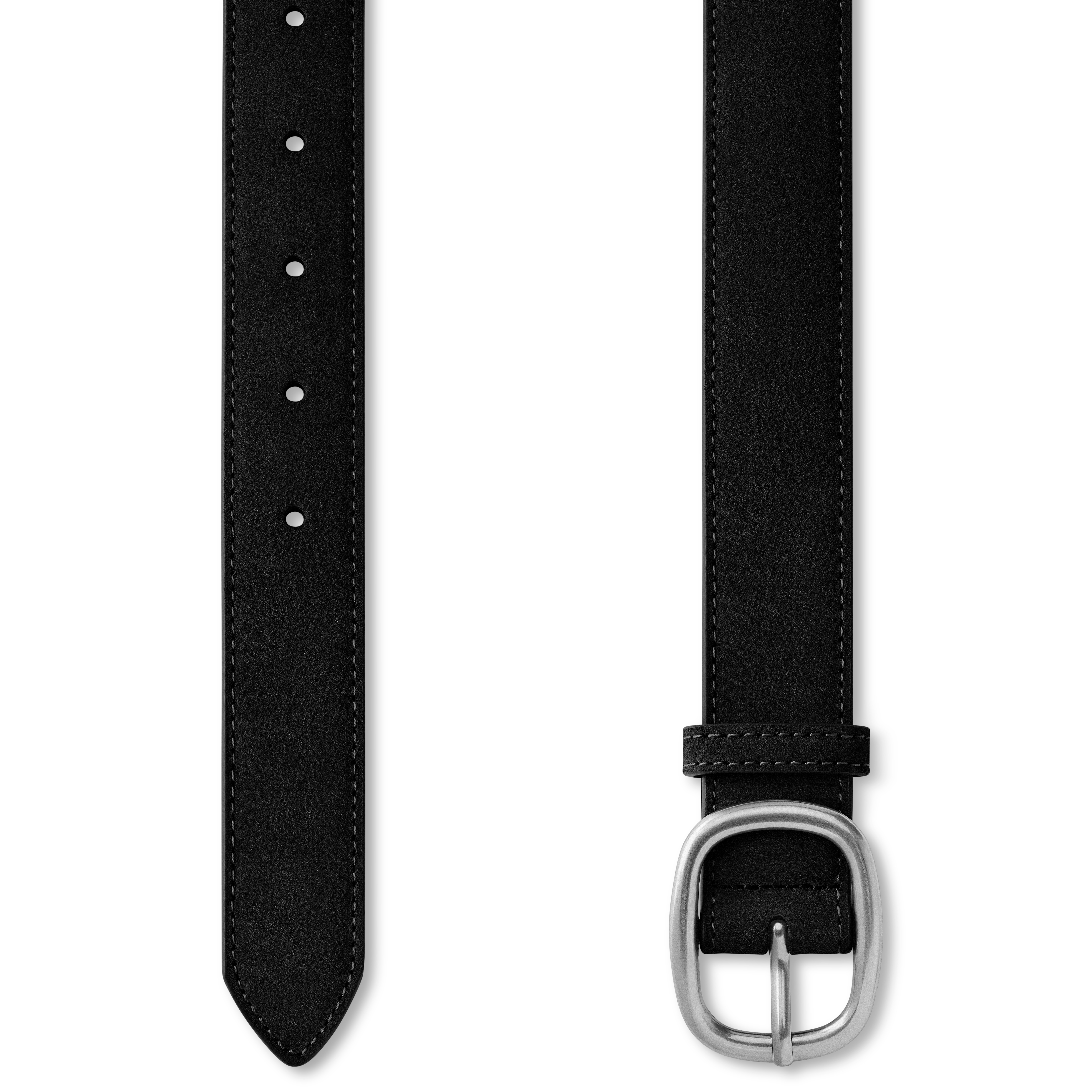 Black Rounded Buckle Faux Suede Belt - 2