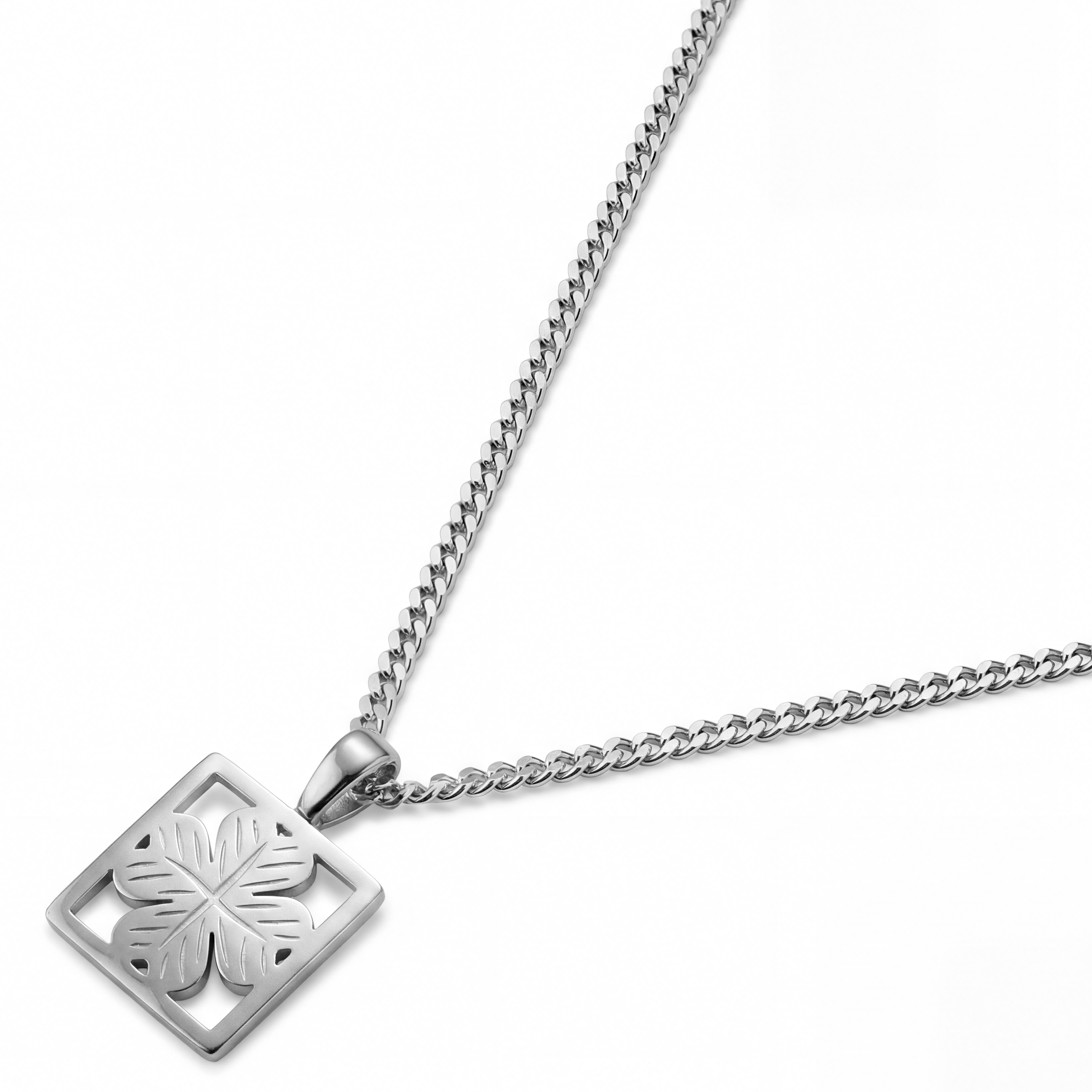 Clover | Ezüst tónusú rozsdamentes acél kis lóhere medál nyaklánc - 2