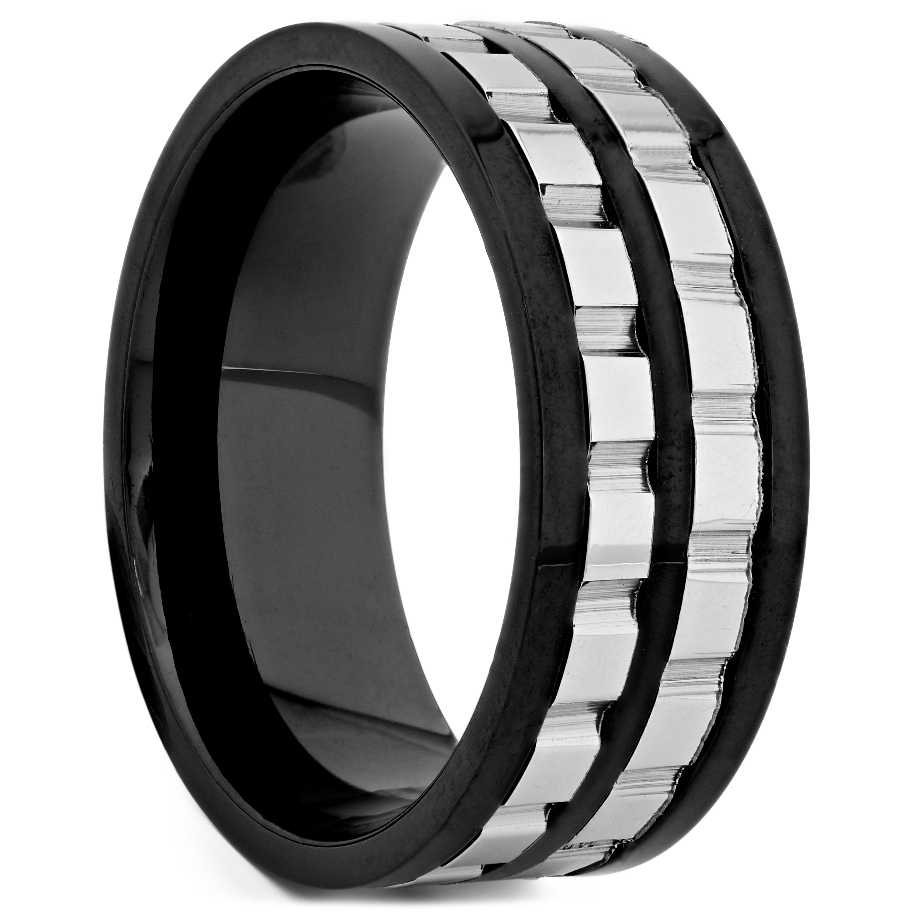 Black Sprocket Stainless Steel Ring - 1
