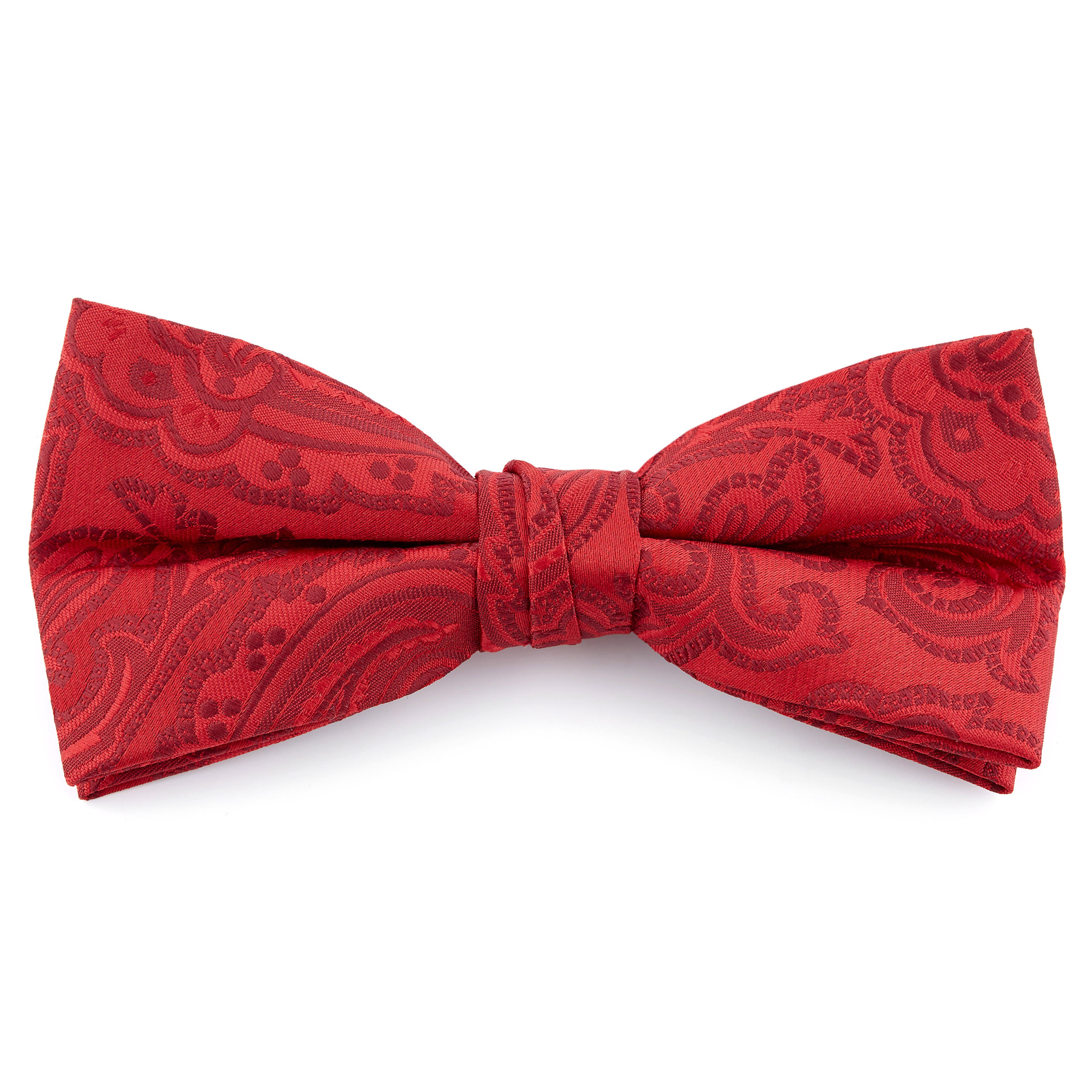 Vintage Red Paisley Polyester Pre-Tied Bow Tie, In stock!