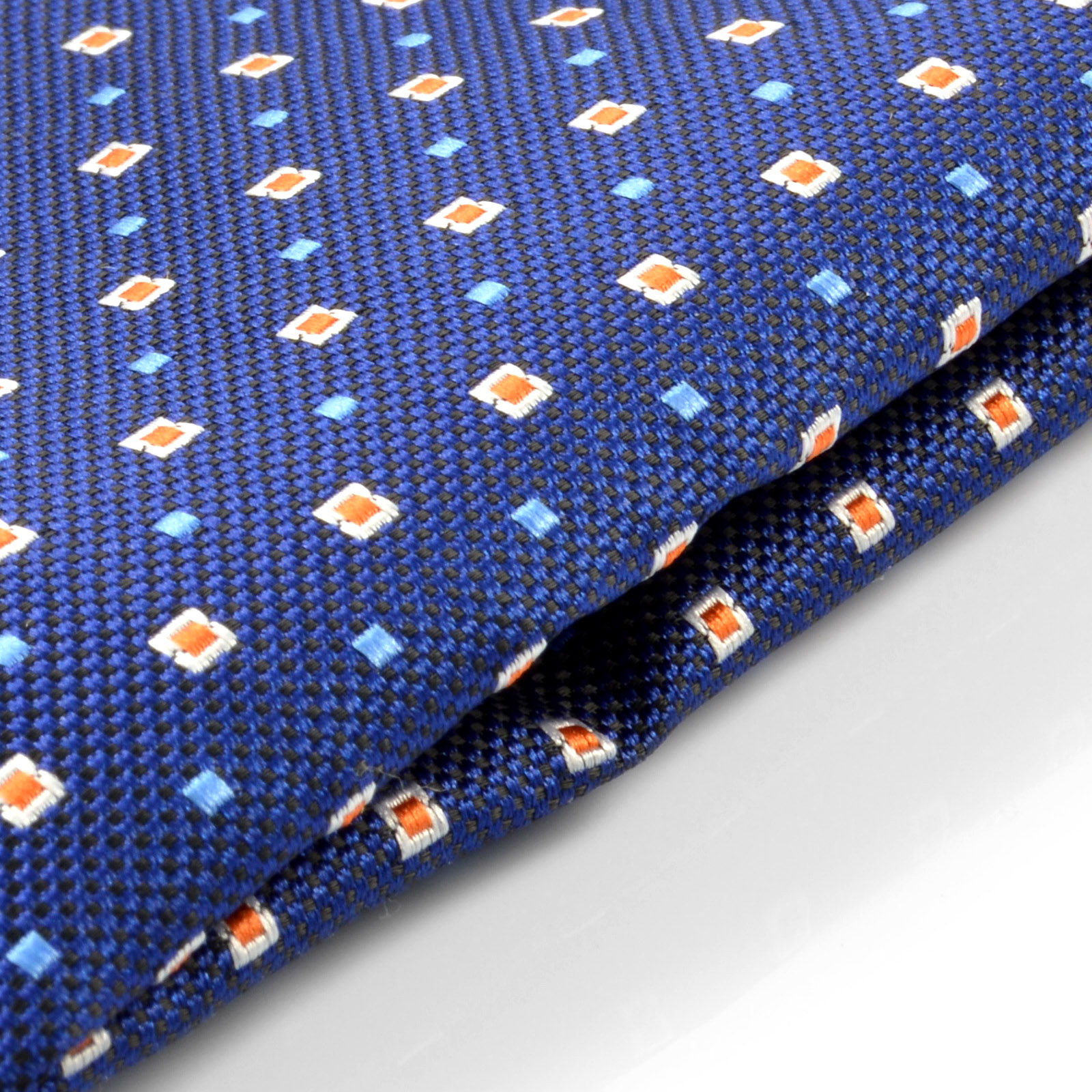 Navy Blue, White & Orange Square Dots Pocket Square - 2