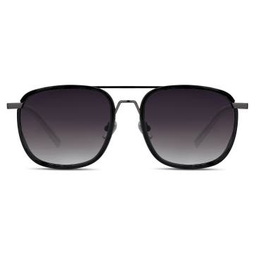 Black & Blue Gradient Double-Bridge Polarized Sunglasses