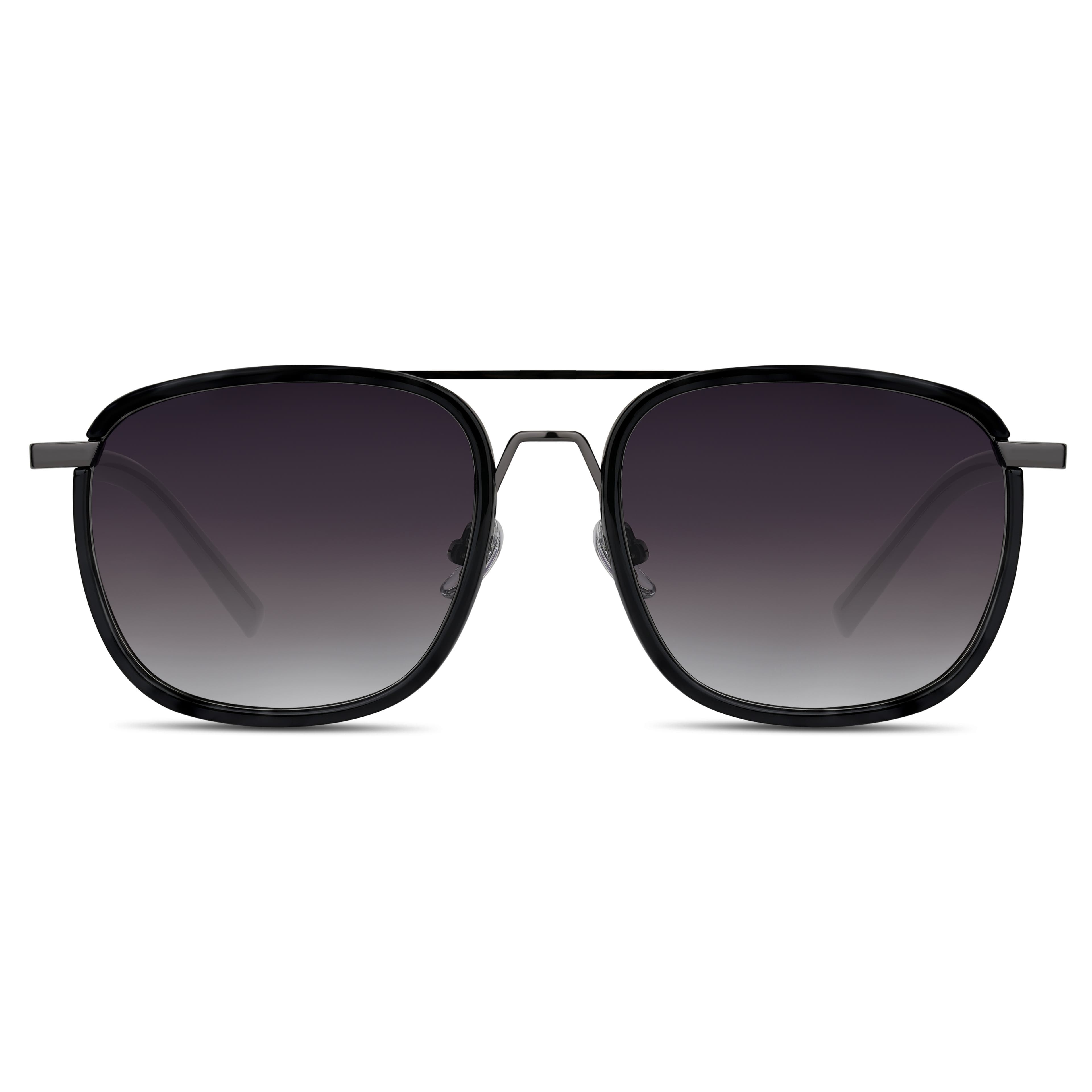 Black & Blue Gradient Double-Bridge Polarised Sunglasses
