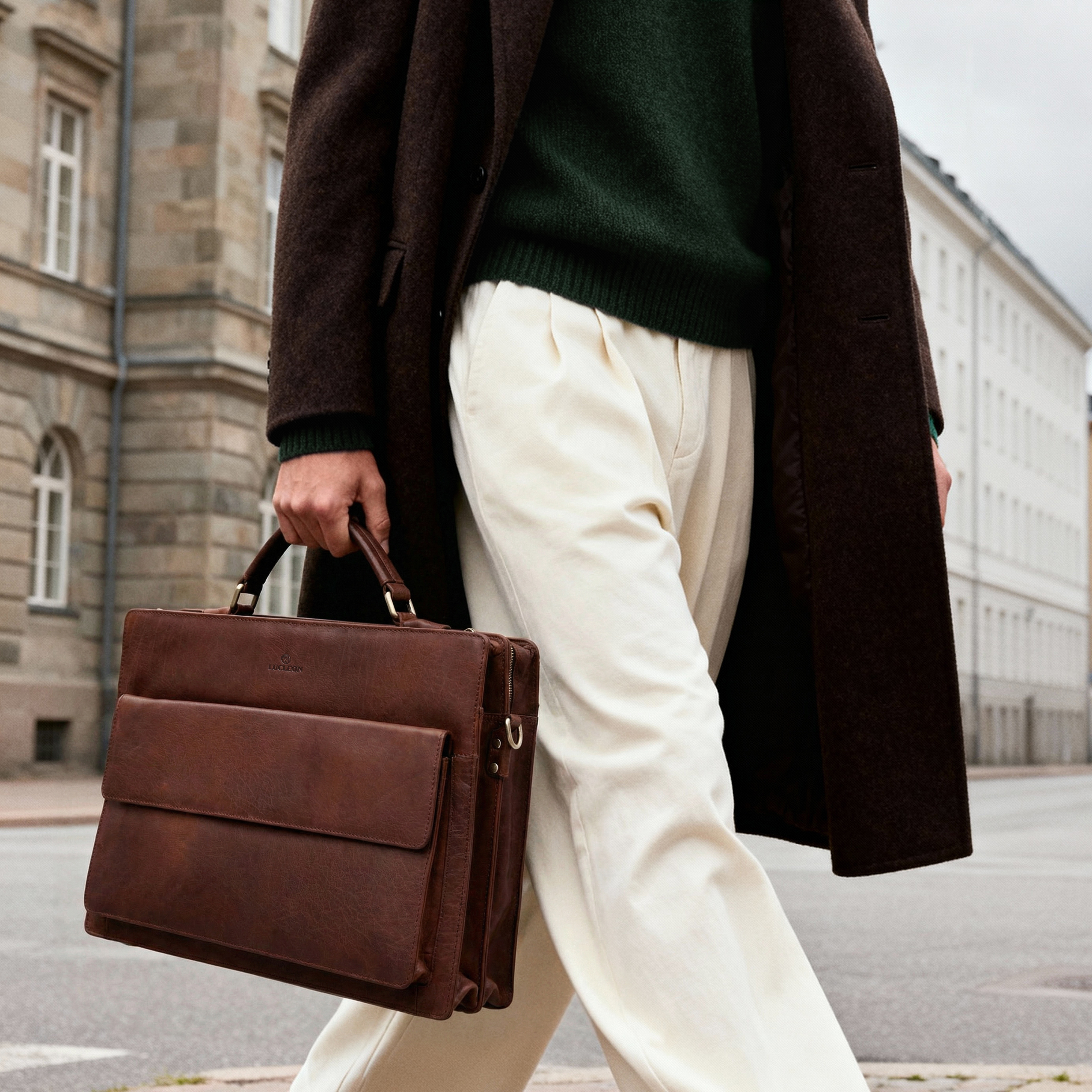 Montreal Tan Compact Leather Briefcase - 2