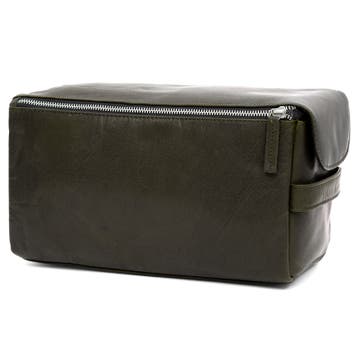 Montreal | XL Olive Green Leather Wash Bag