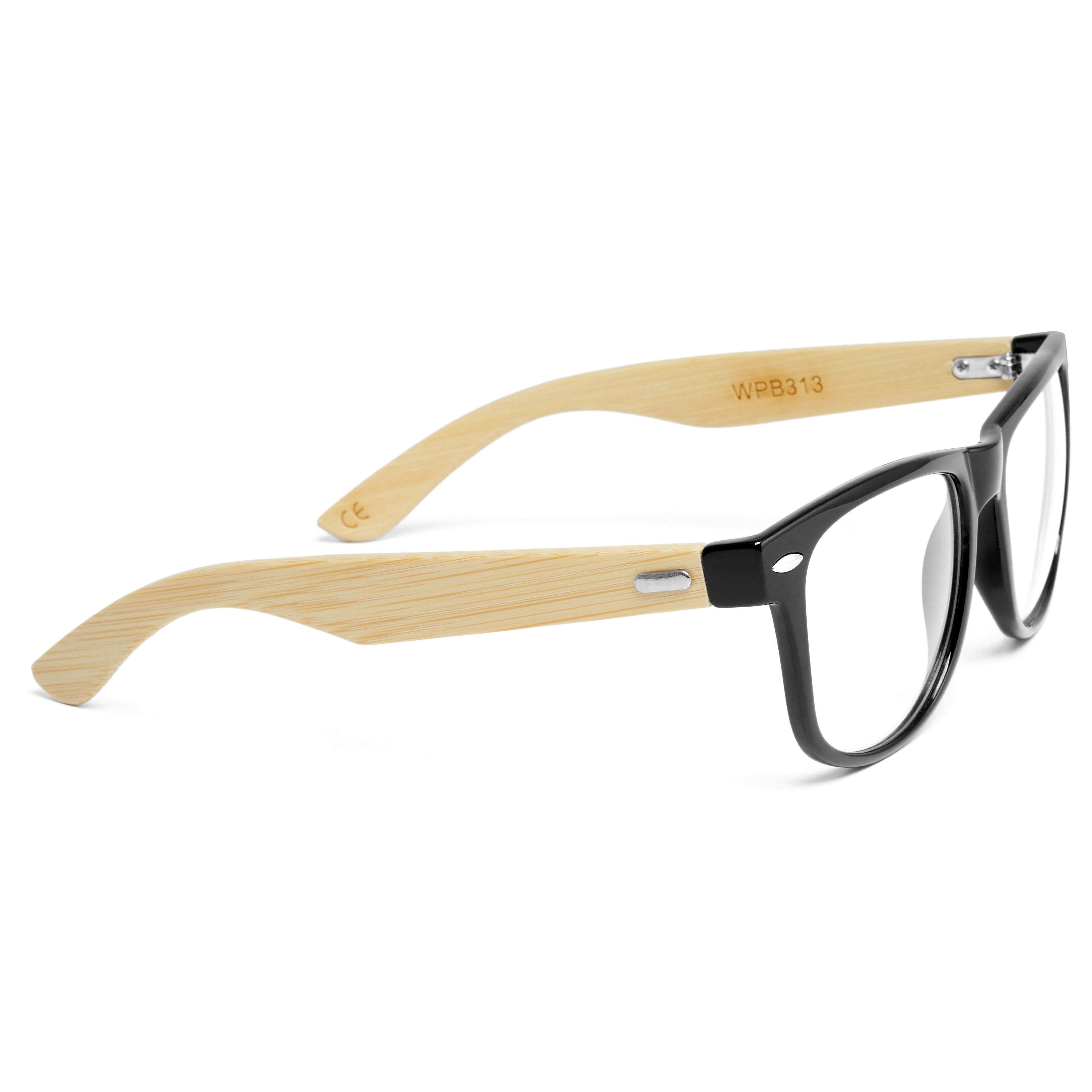 Schwarze Bambusholz Brille Mit Transparenten Gläsern - 3
