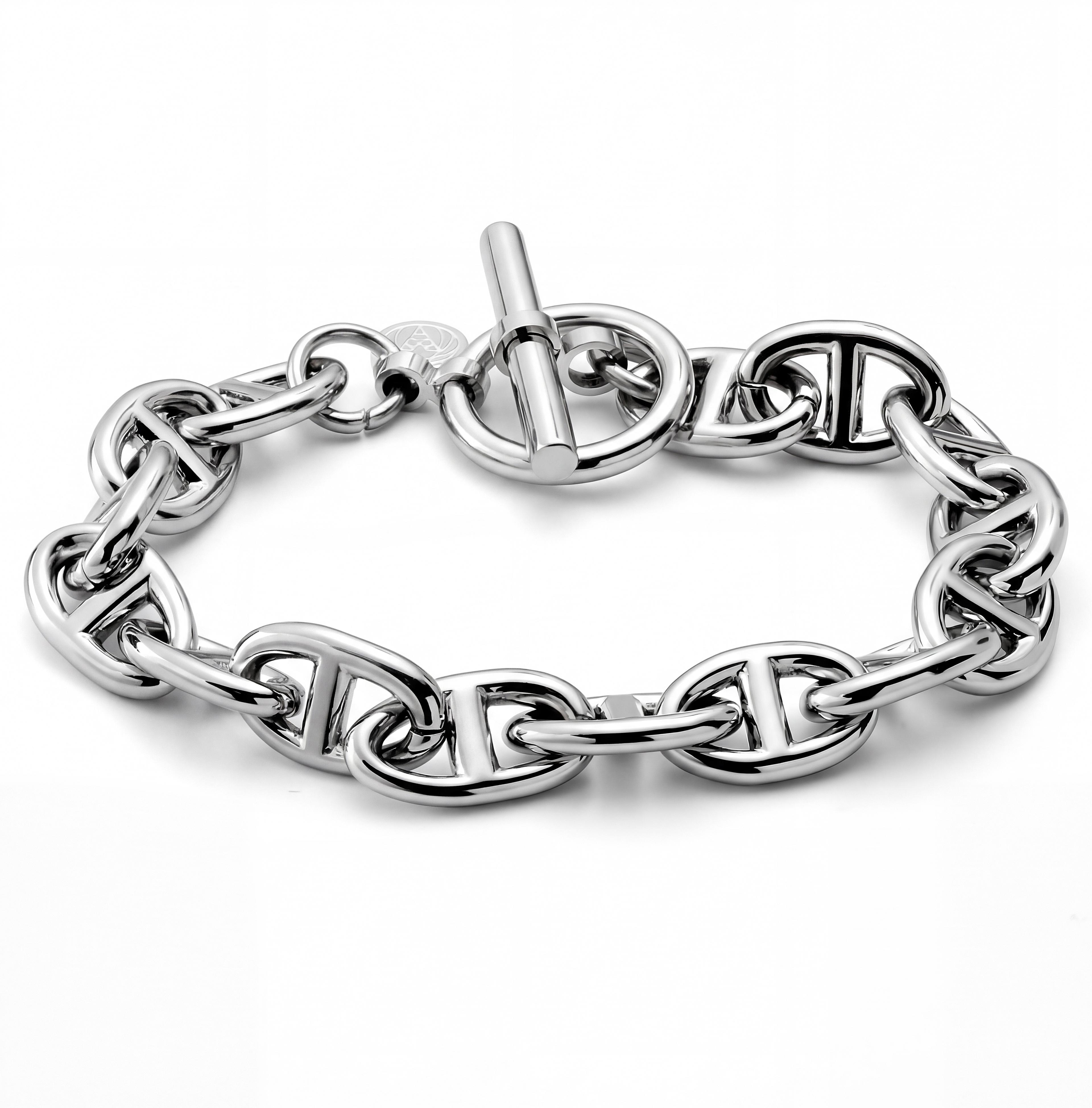 New Classics | Ezüst tónusú rozsdamentes acél malacorr láncszemes T-kapcsos karkötő New Classics | Ezüst tónusú rozsdamentes acél malacorr láncszemes T-kapcsos karkötő