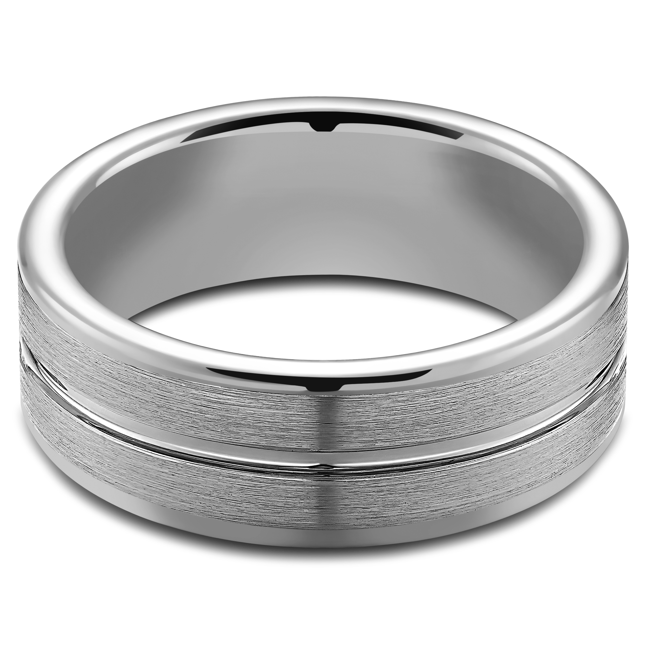 Terra | 8 mm drážkovaný prsteň z karbidu volfrámu v striebornej farbe - 2