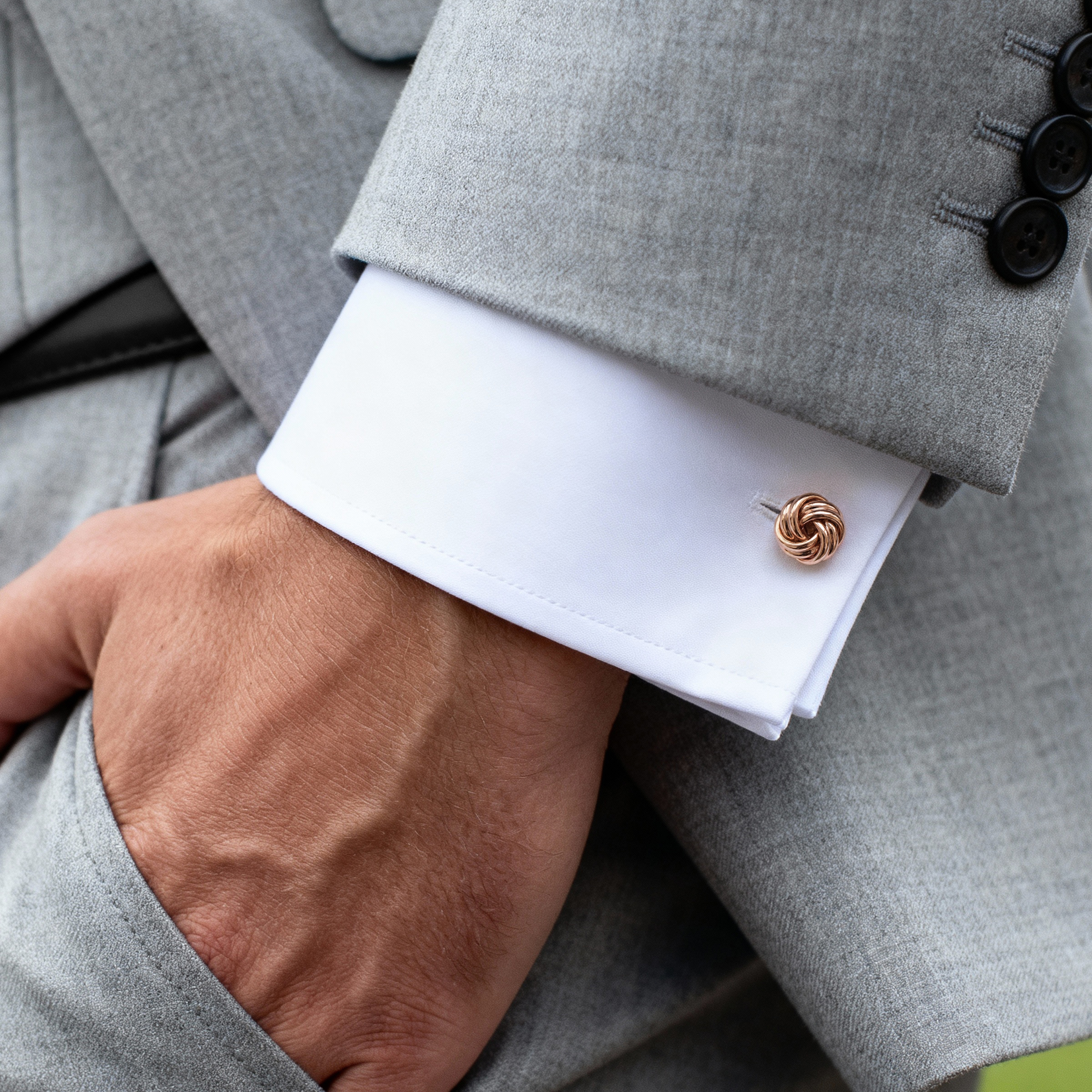 Gemelos con nudo en tono oro rosa - 2