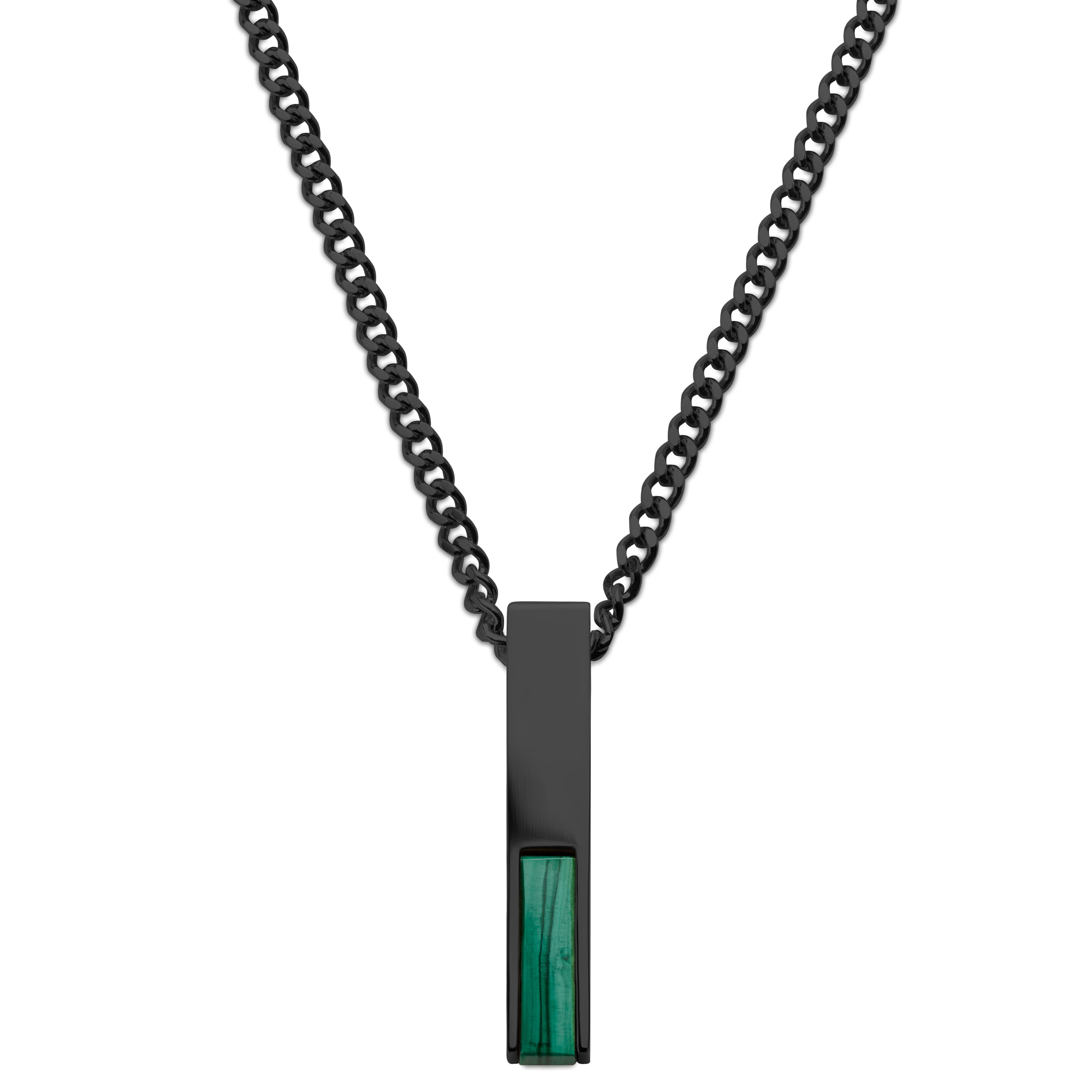 Cruz | Collar de acero inoxidable negro y ágata verde