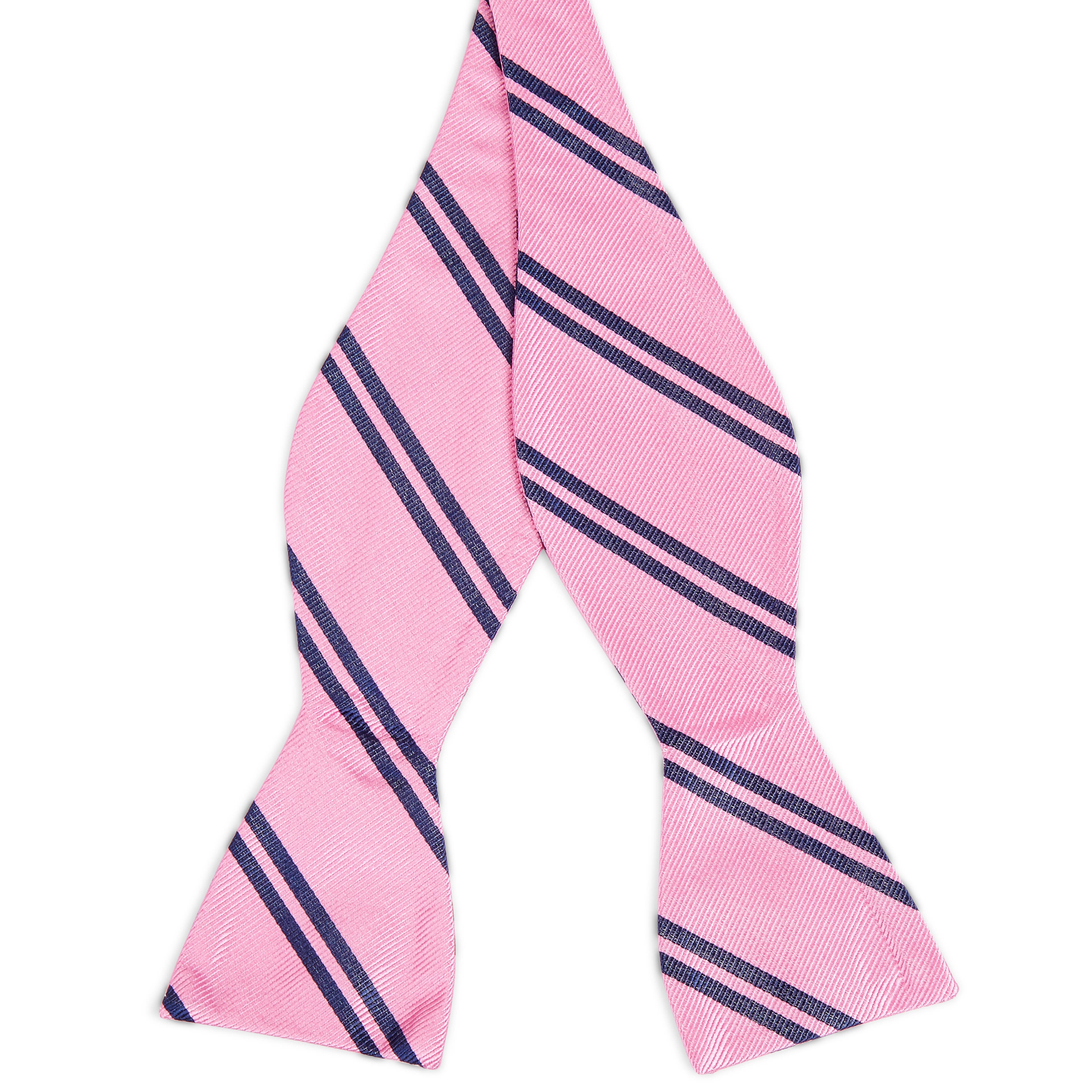 Navy Twin Stripe Pink Silk Self-Tie Bow Tie