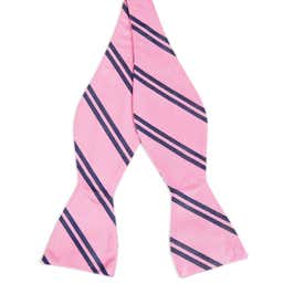 Pajarita de seda para atar rosa con rayas dobles en azul marino