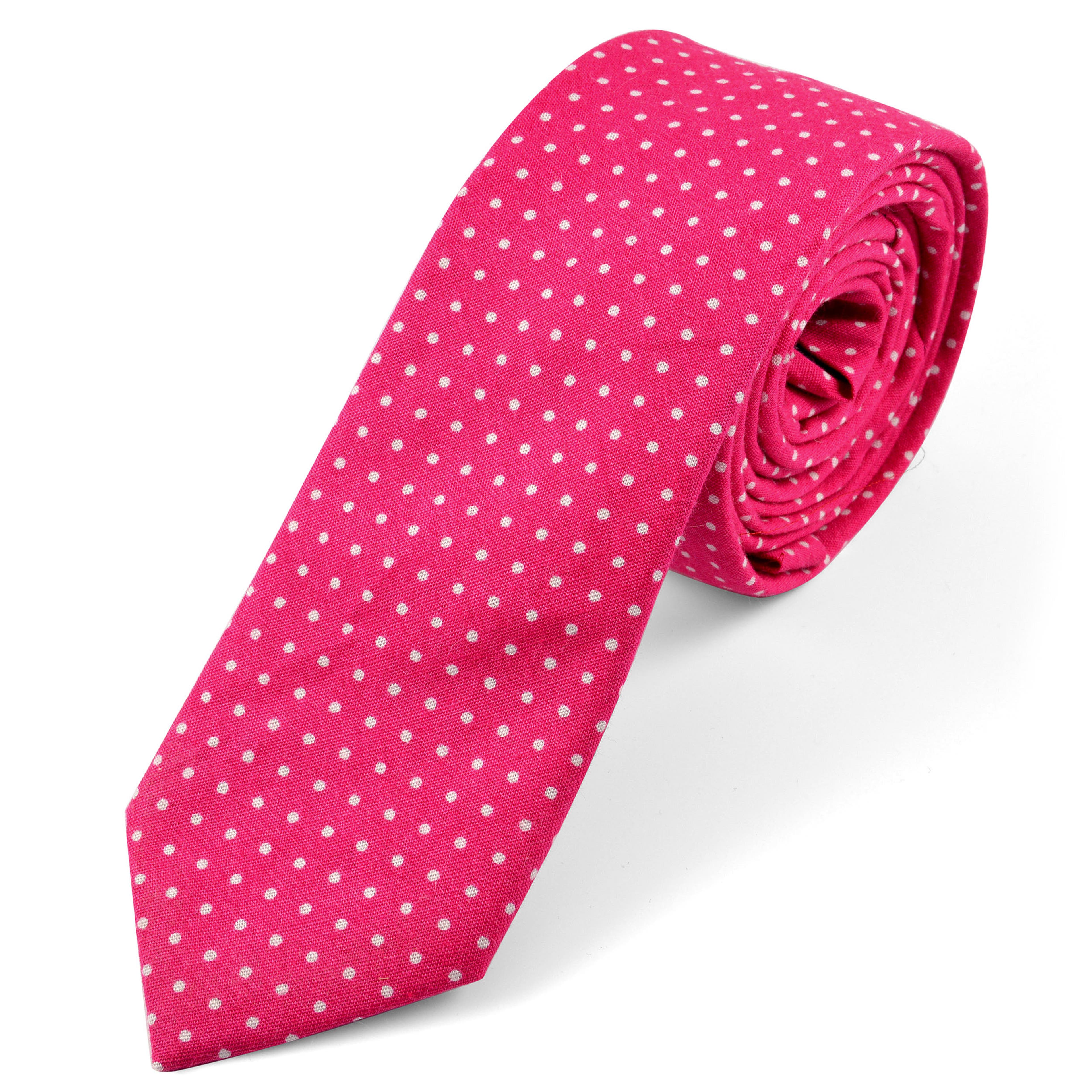 Rózsaszín-apró fehér pöttyös pamut nyakkendő