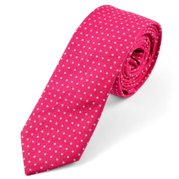 Bavlnená ružová kravata s bielymi bodkami