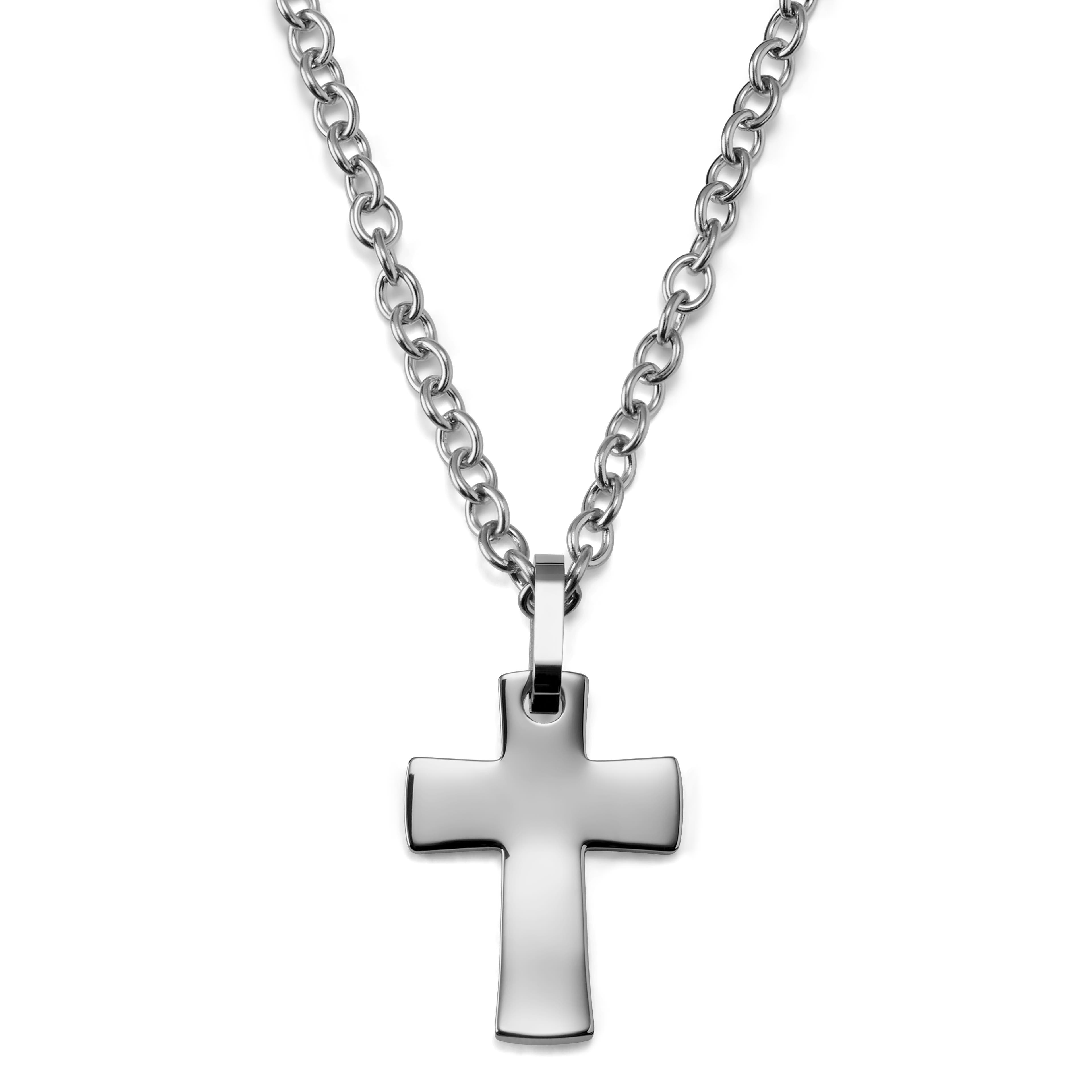 Silver-Tone Stainless Steel Unique Curvy Cross Cable Chain Necklace