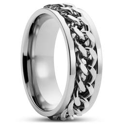 Sentio | Sølvtonet Ring med buet kjede av rustfritt stål