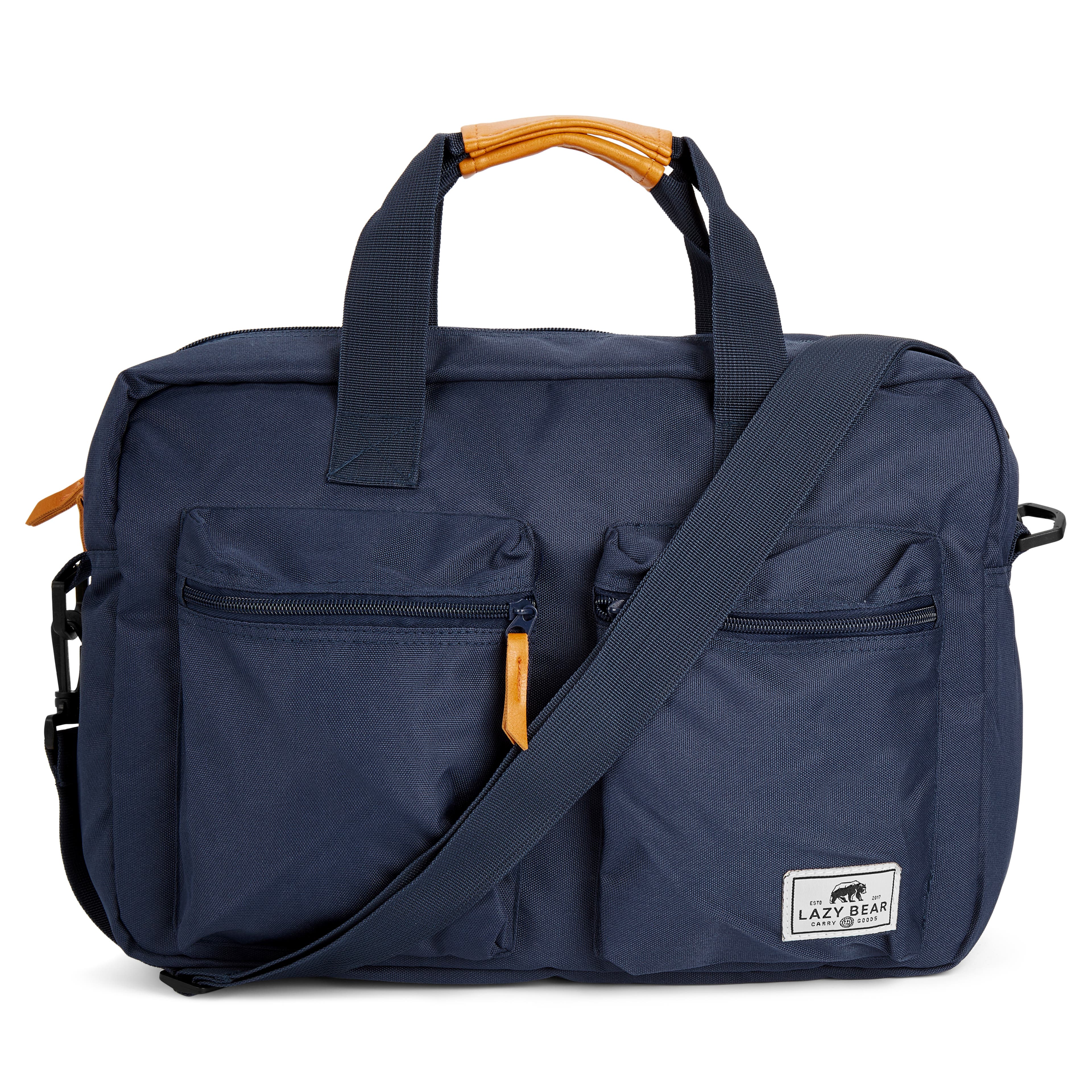 Lewis, Navy Blue Polyester & Faux Leather Laptop Bag, In stock!