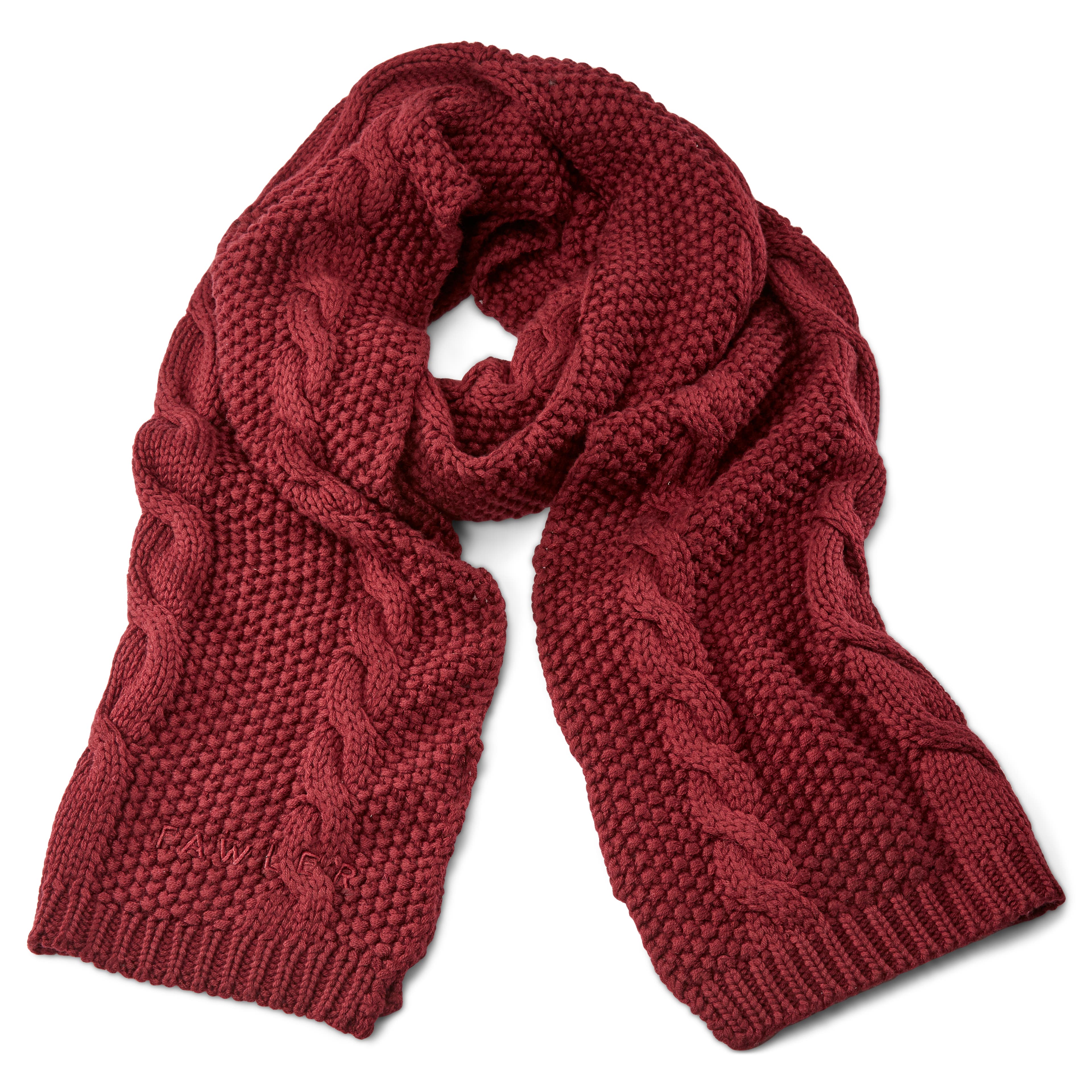 Red Merino Wool Mix Cable Knitted Scarf
