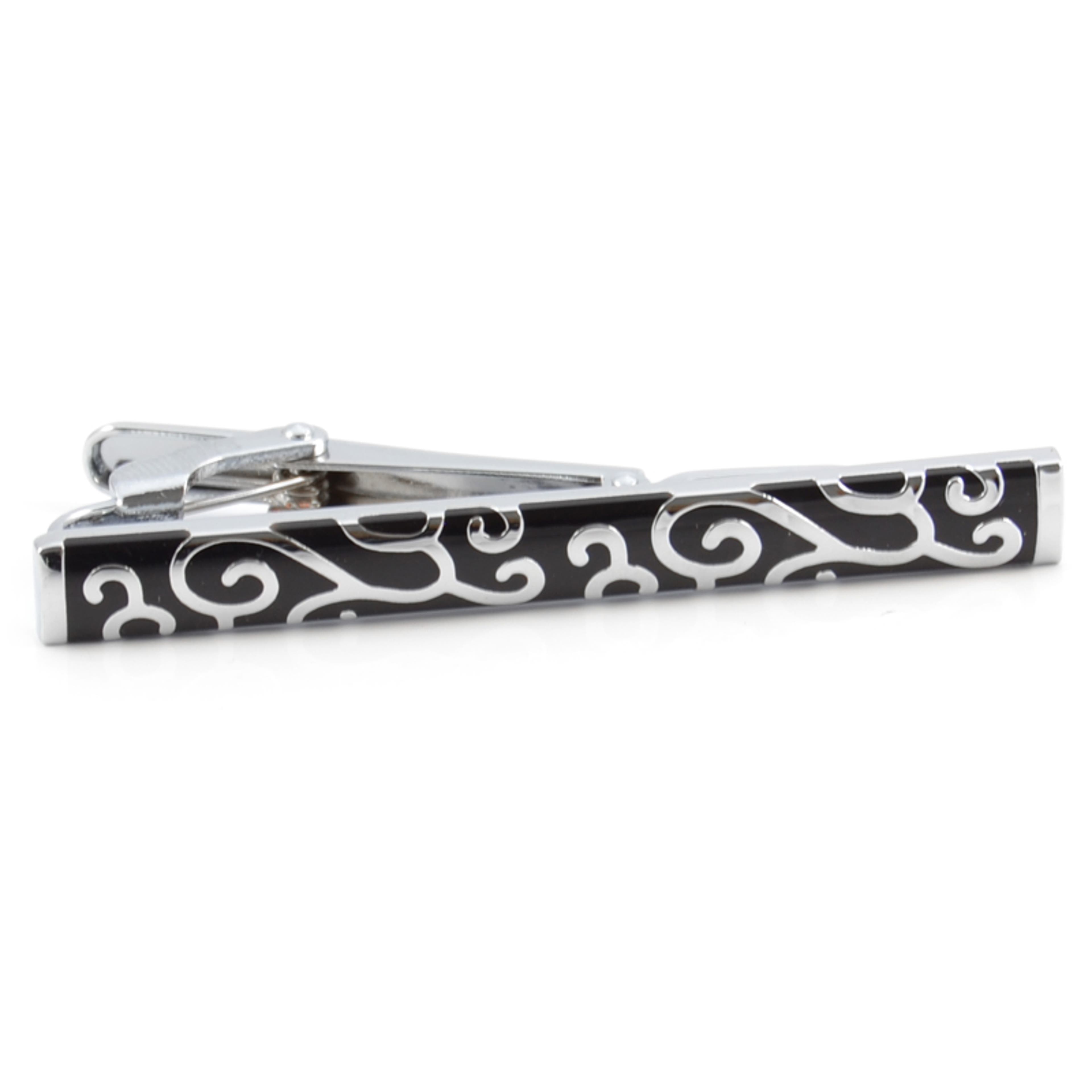 Black & Silver-Tone Polished Copper Patterned Tie Clip