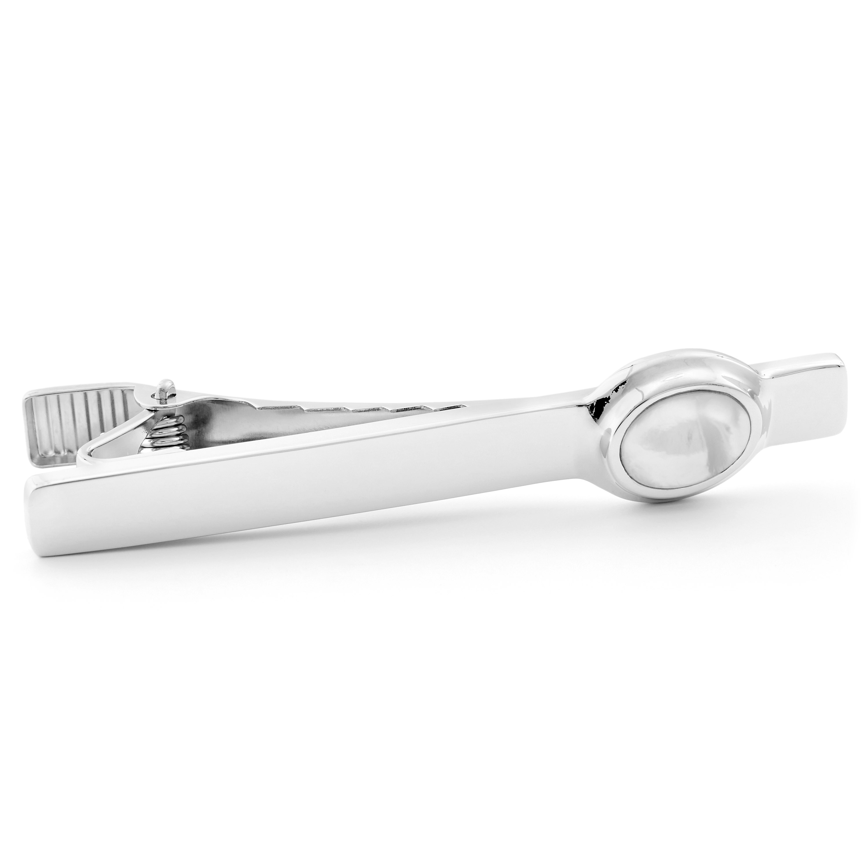 925er Silber Manschettenknöpfe Und Krawattenklammer Set Mit Weißer Perle - 2